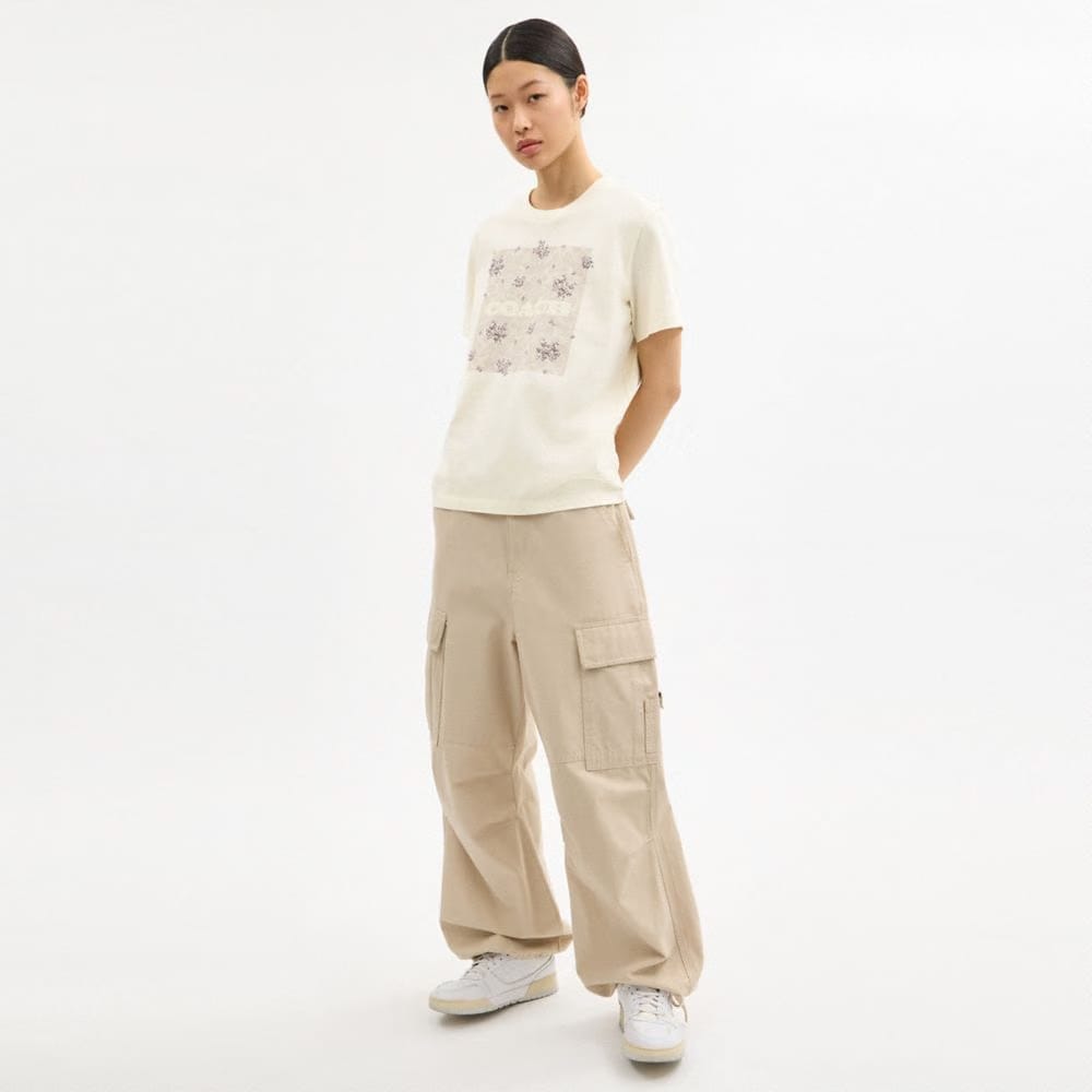 Coach Spring Blossom Signature Square Classic T-Shirt In Organic Cotton Cream