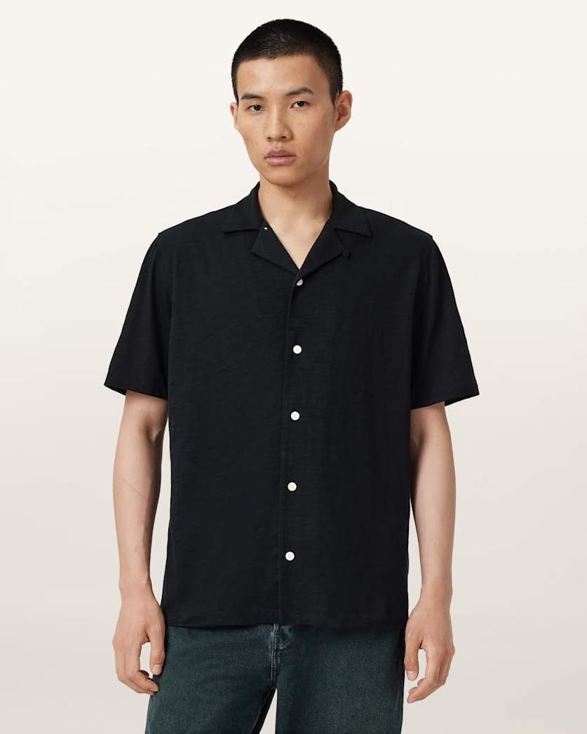 AllSaints Robson Short Sleeve Ramskull Shirt Off White
