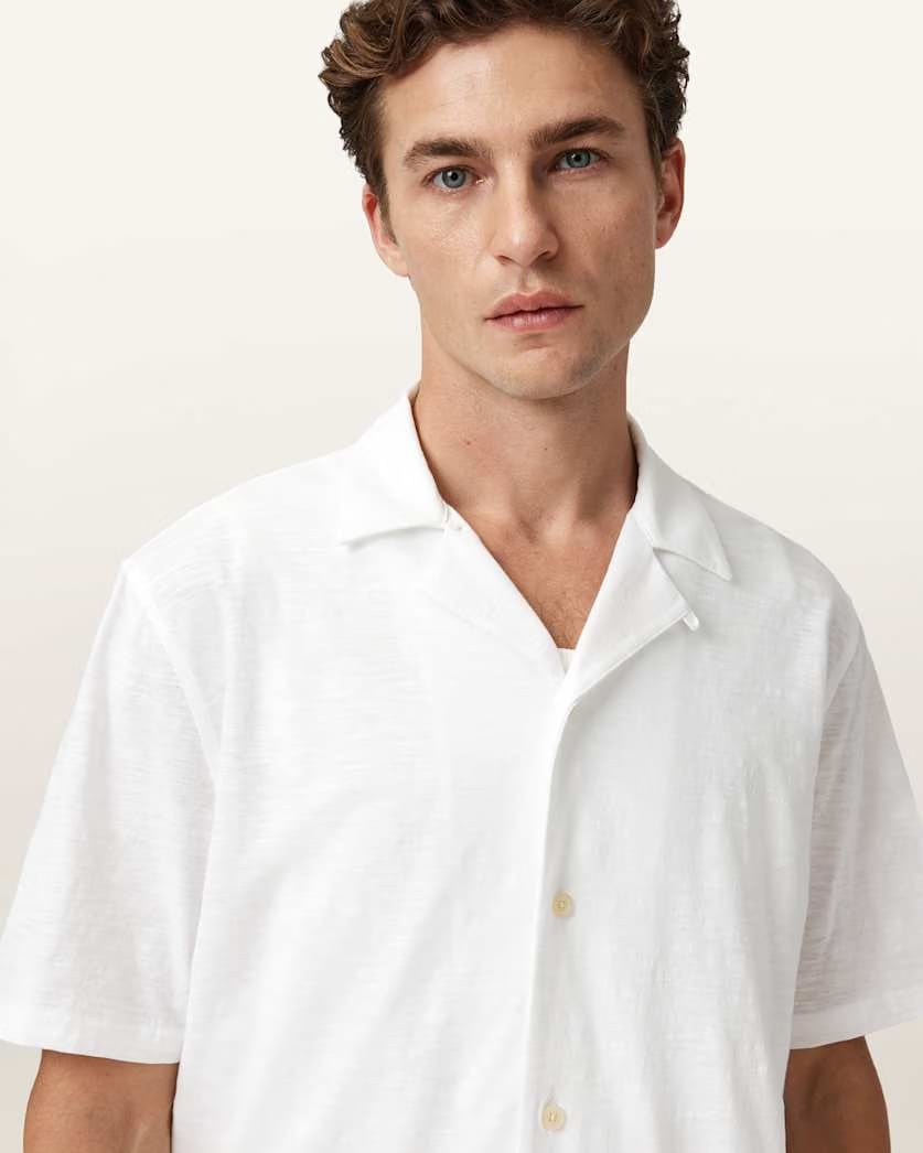AllSaints Robson Short Sleeve Ramskull Shirt Off White