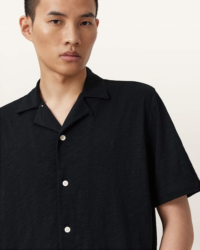 AllSaints Robson Short Sleeve Ramskull Shirt Off White