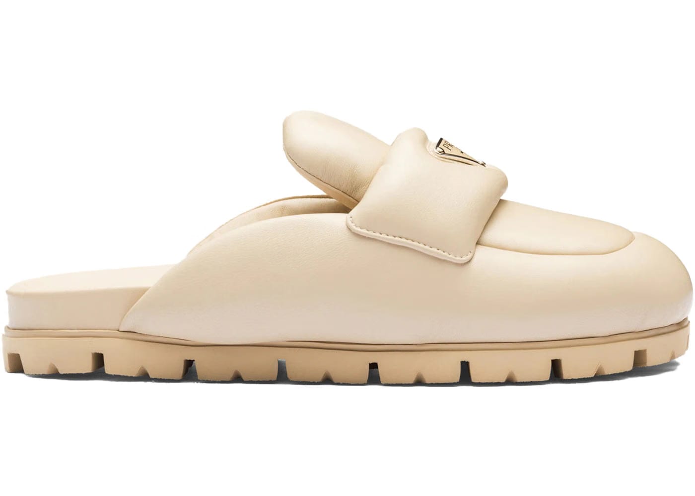 Prada Soft Padded 20Mm Sabots Desert Beige Nappa Leather