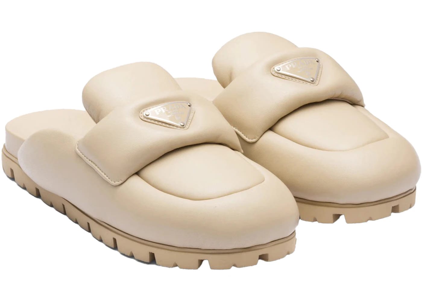 Prada Soft Padded 20Mm Sabots Desert Beige Nappa Leather