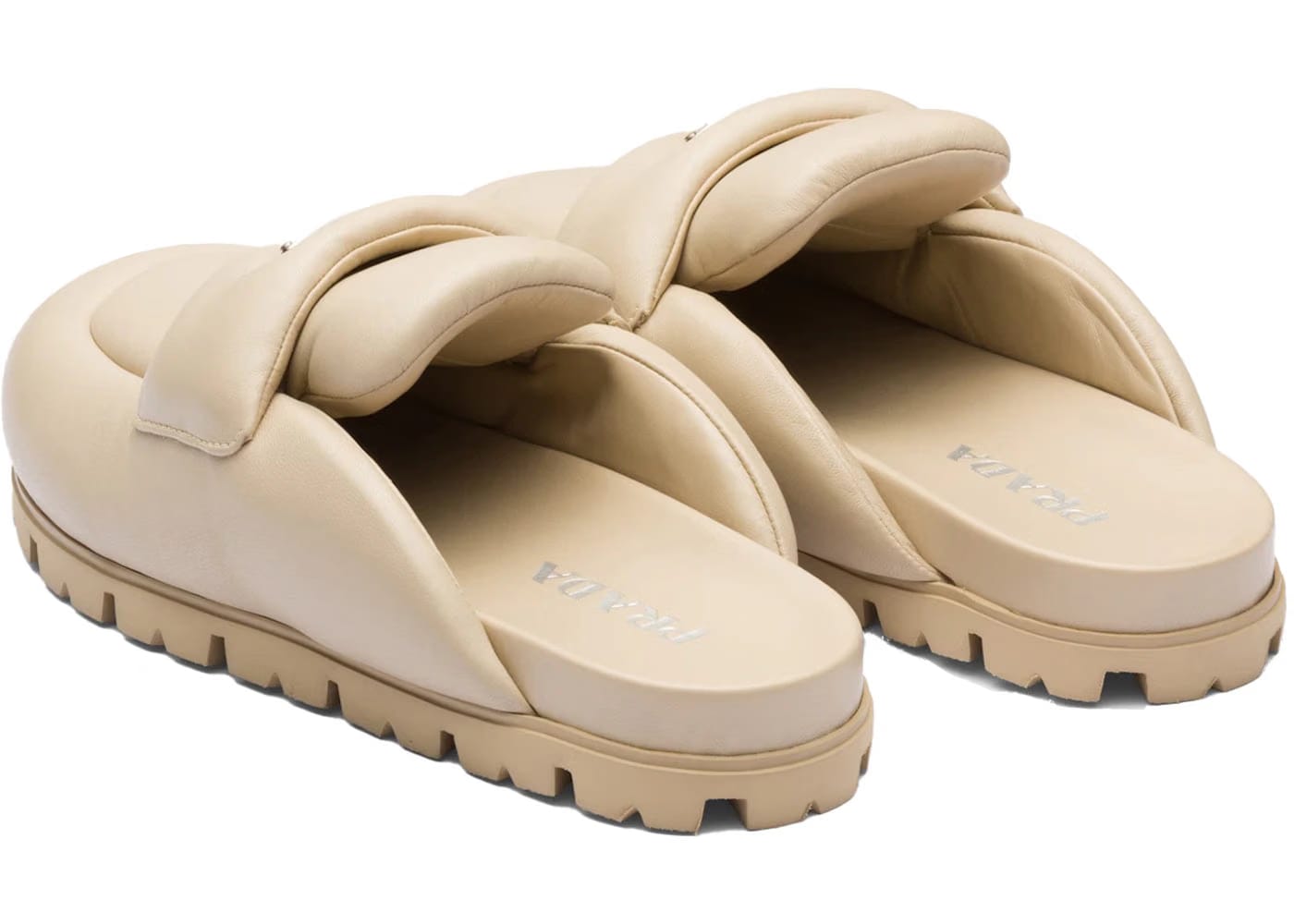 Prada Soft Padded 20Mm Sabots Desert Beige Nappa Leather