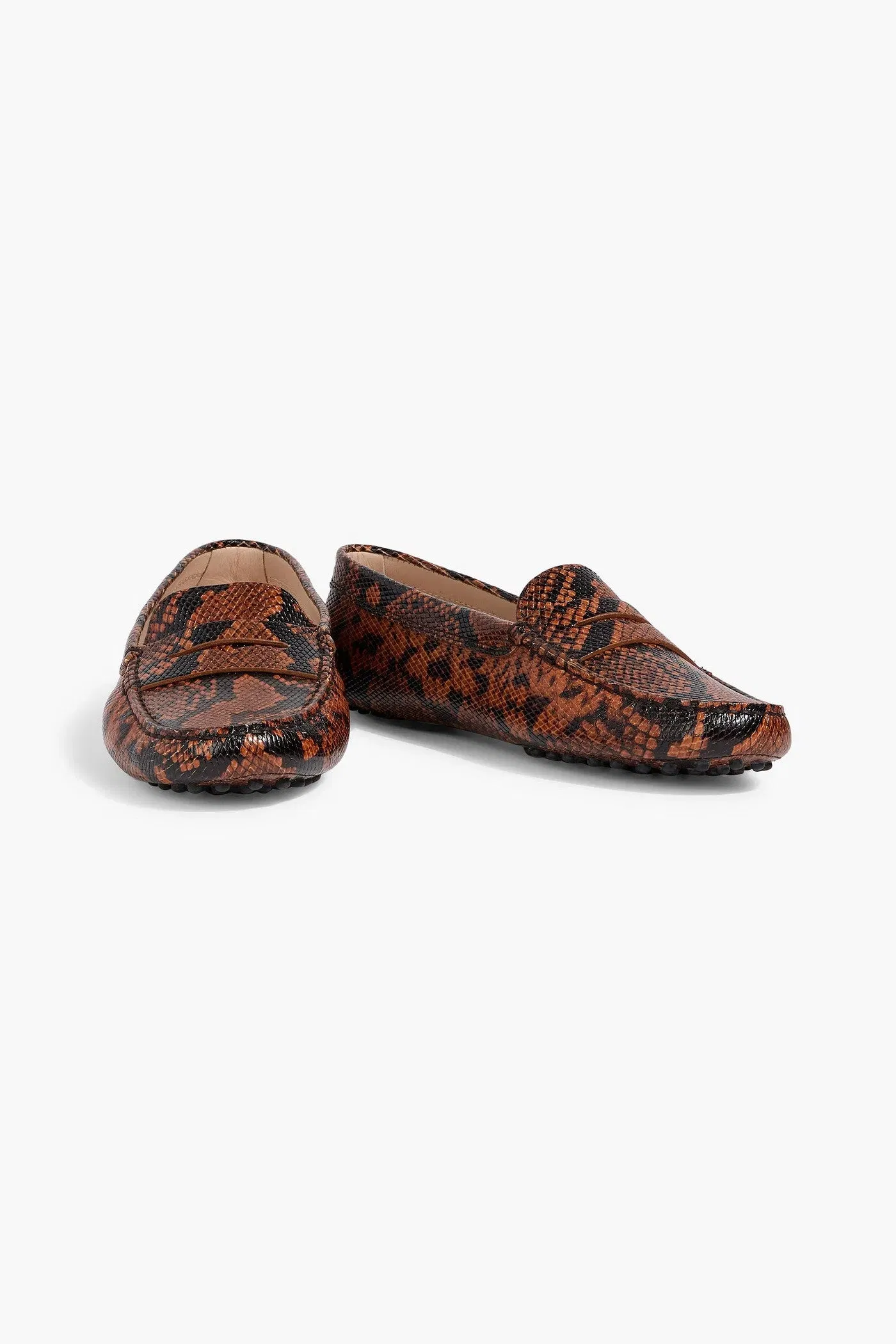 Tod's Gommino Snake-Effect Leather Loafers Tan Women's