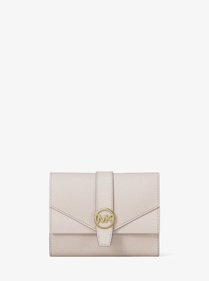 Michael Kors Greenwich Medium Saffiano Leather Trifold Wallet Lt Cream