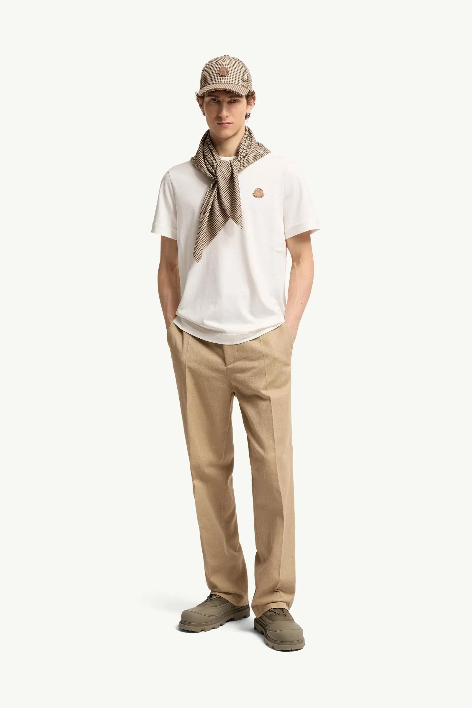 Moncler Double Leather Logo Cotton T-Shirt White White