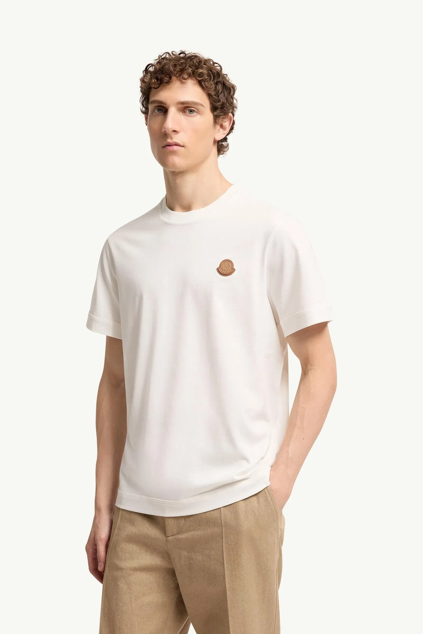 Moncler Double Leather Logo Cotton T-Shirt White White