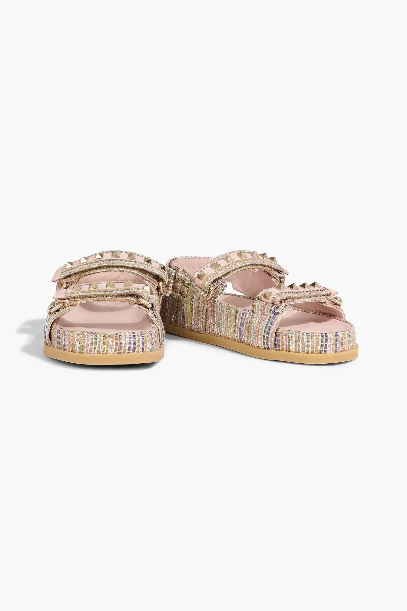 Valentino Garavani Rockstud Metallic Faux Raffia Slingback Sandals Blush Women's