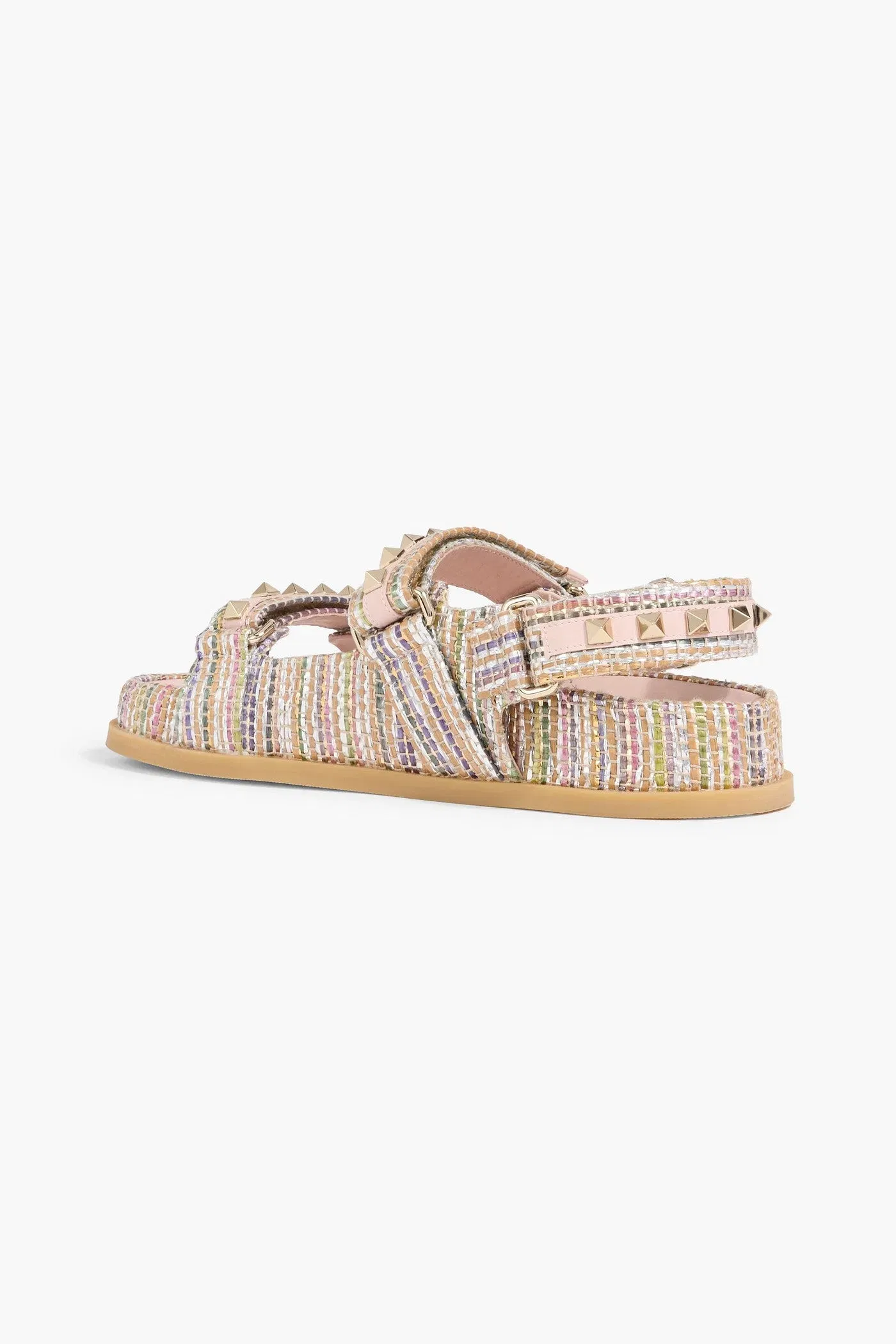 Valentino Garavani Rockstud Metallic Faux Raffia Slingback Sandals Blush Women's