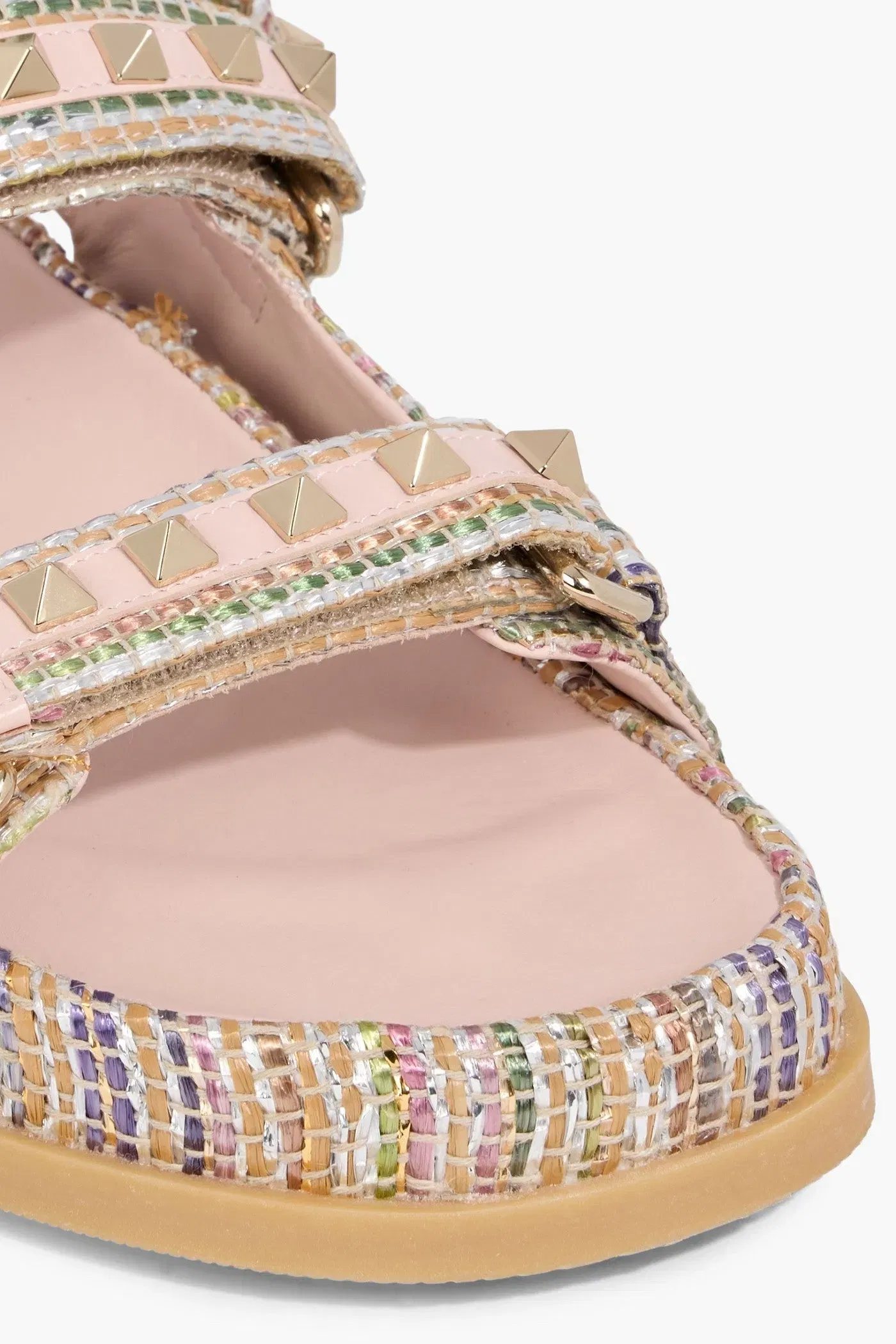 Valentino Garavani Rockstud Metallic Faux Raffia Slingback Sandals Blush Women's