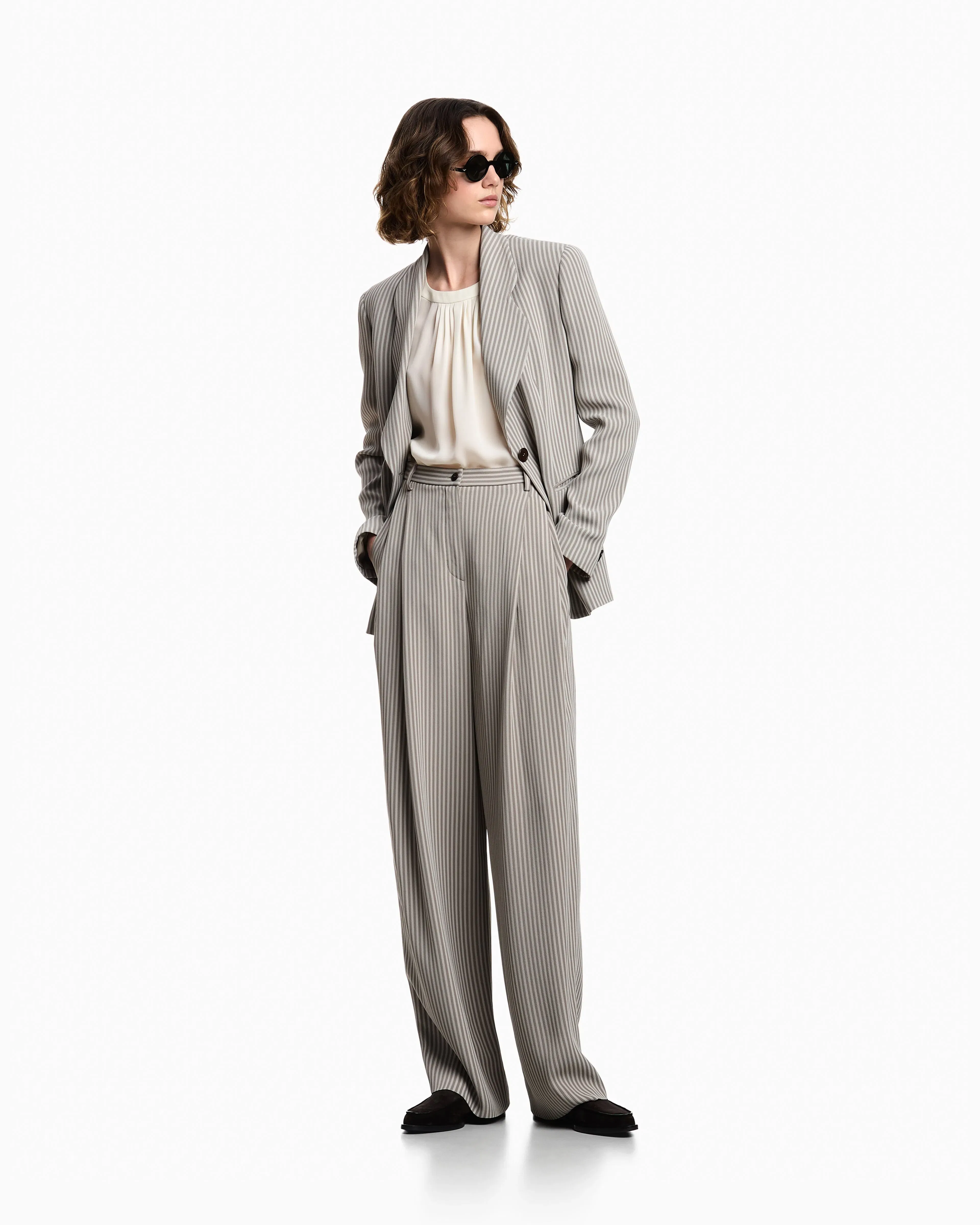 Emporio Armani Icon single-breasted jacket in striped fluid crêpe