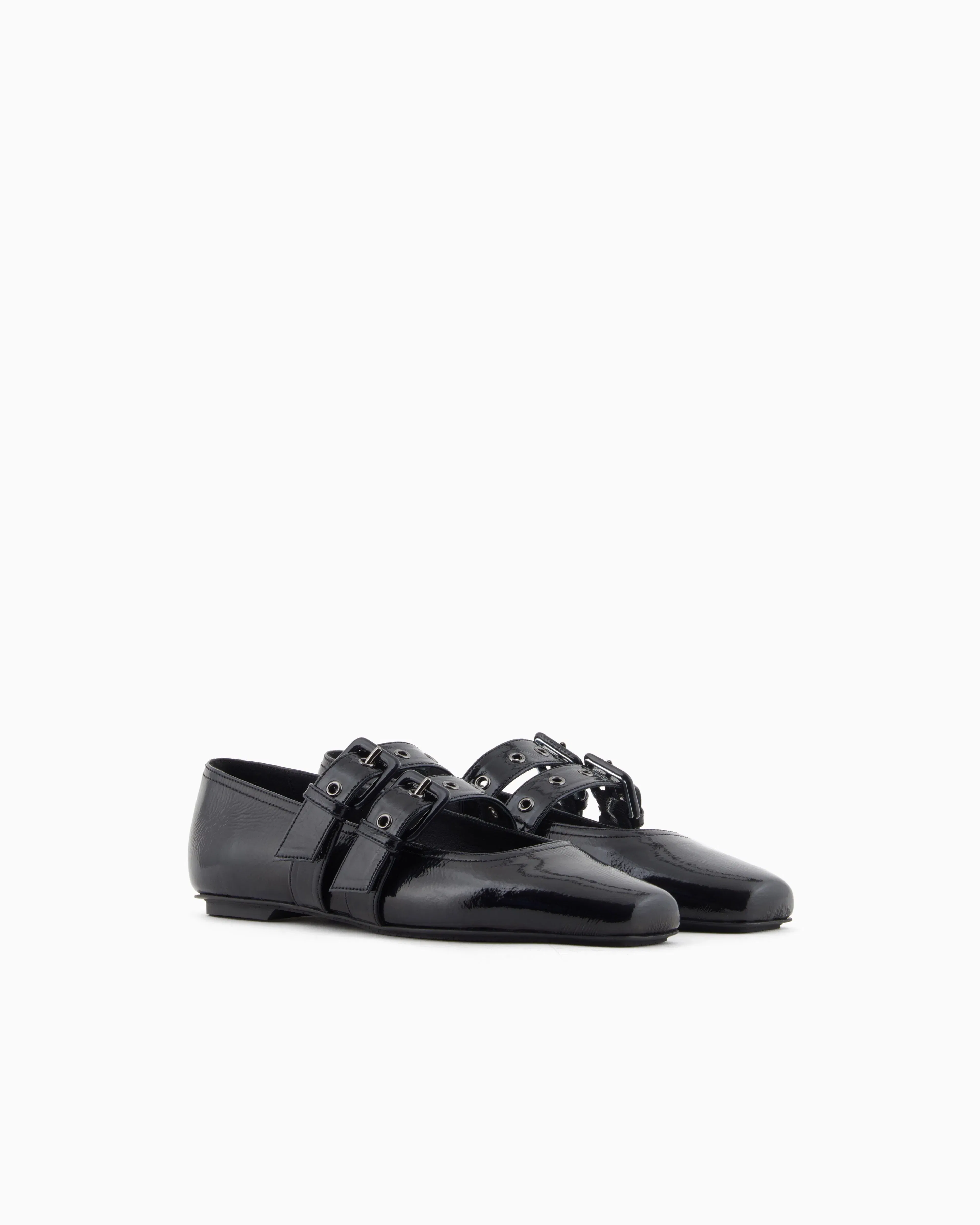Emporio Armani Patent Leather Ballerinas With Double Strap Black