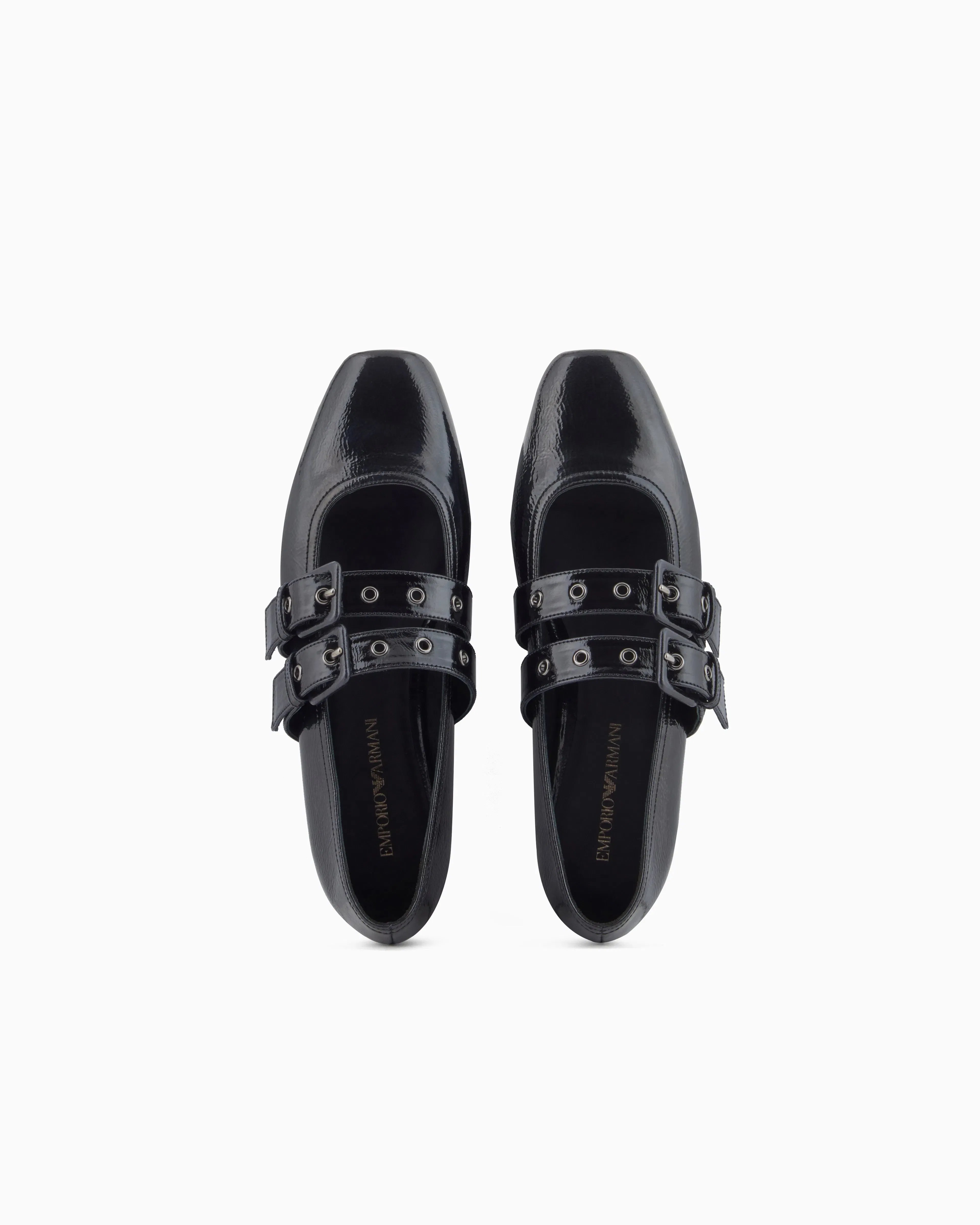 Emporio Armani Patent Leather Ballerinas With Double Strap Black