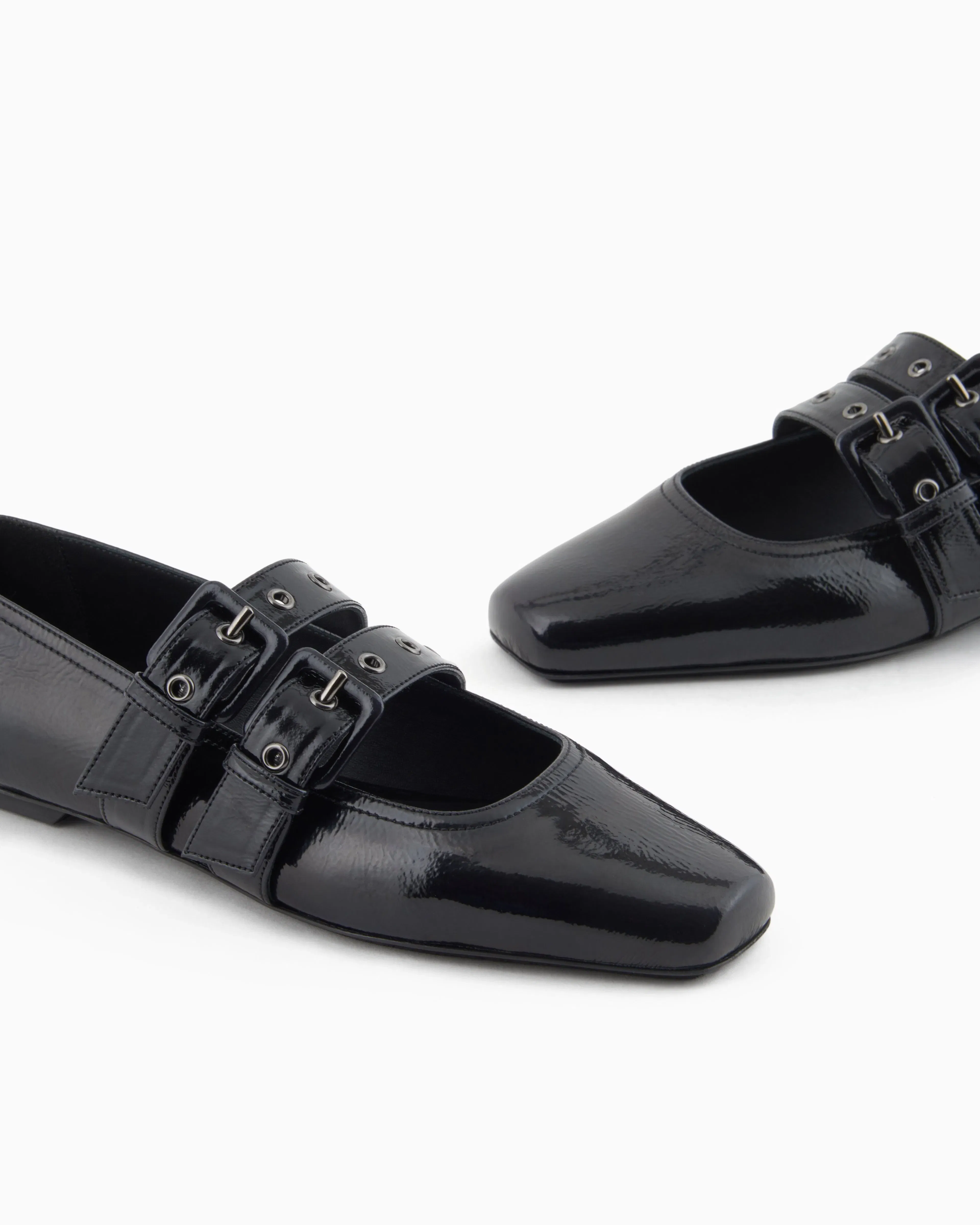 Emporio Armani Patent Leather Ballerinas With Double Strap Black
