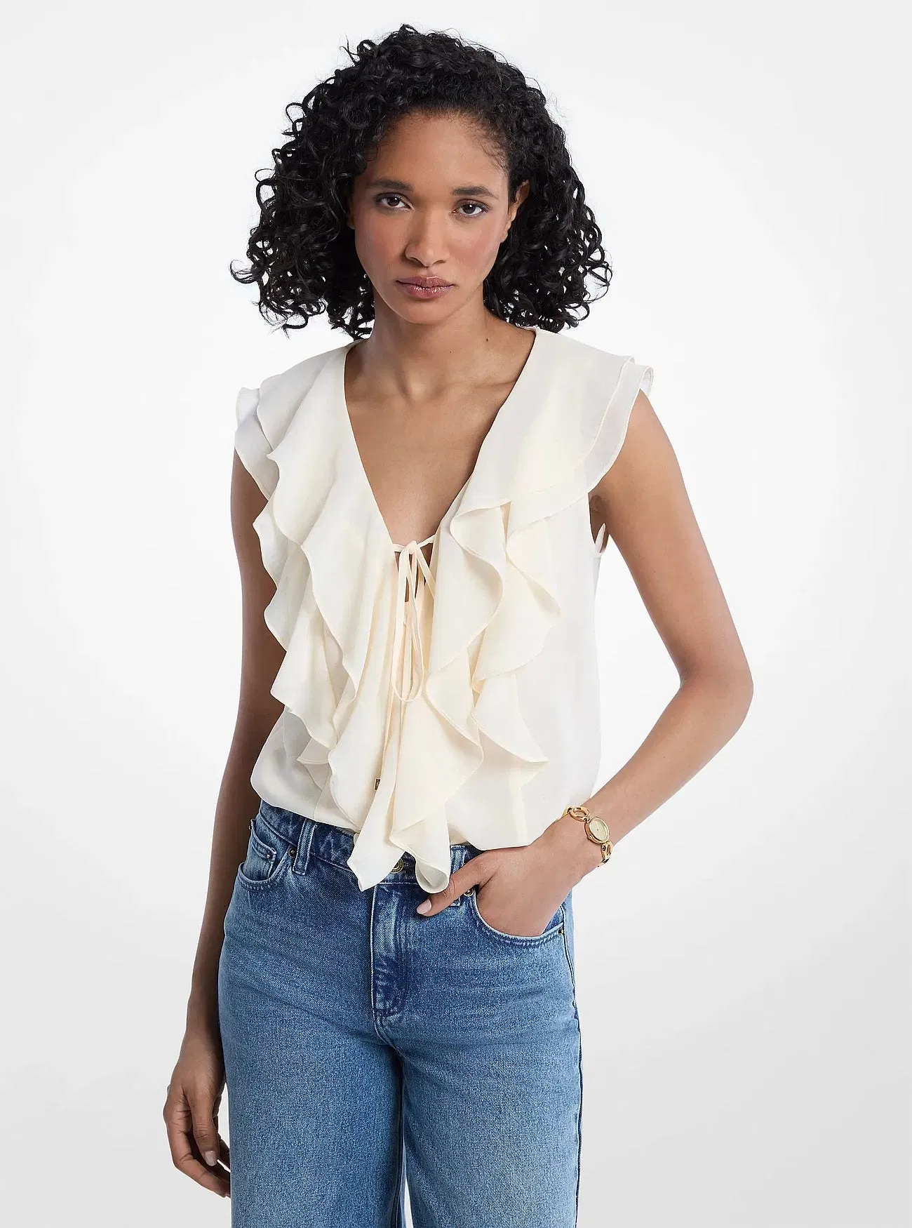 Michael Kors Ruffled Georgette Blouse BONE