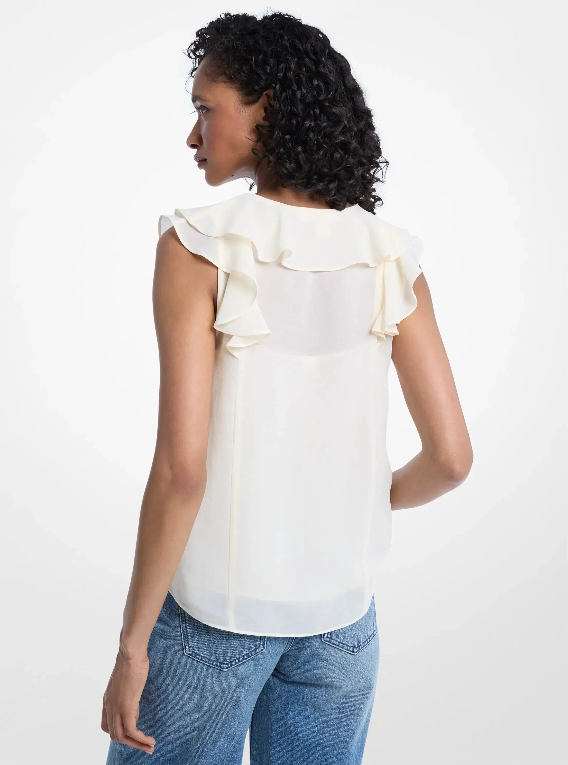 Michael Kors Ruffled Georgette Blouse BONE