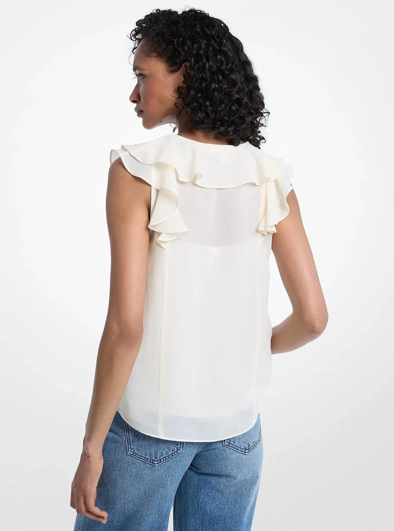Michael Kors Ruffled Georgette Blouse BONE