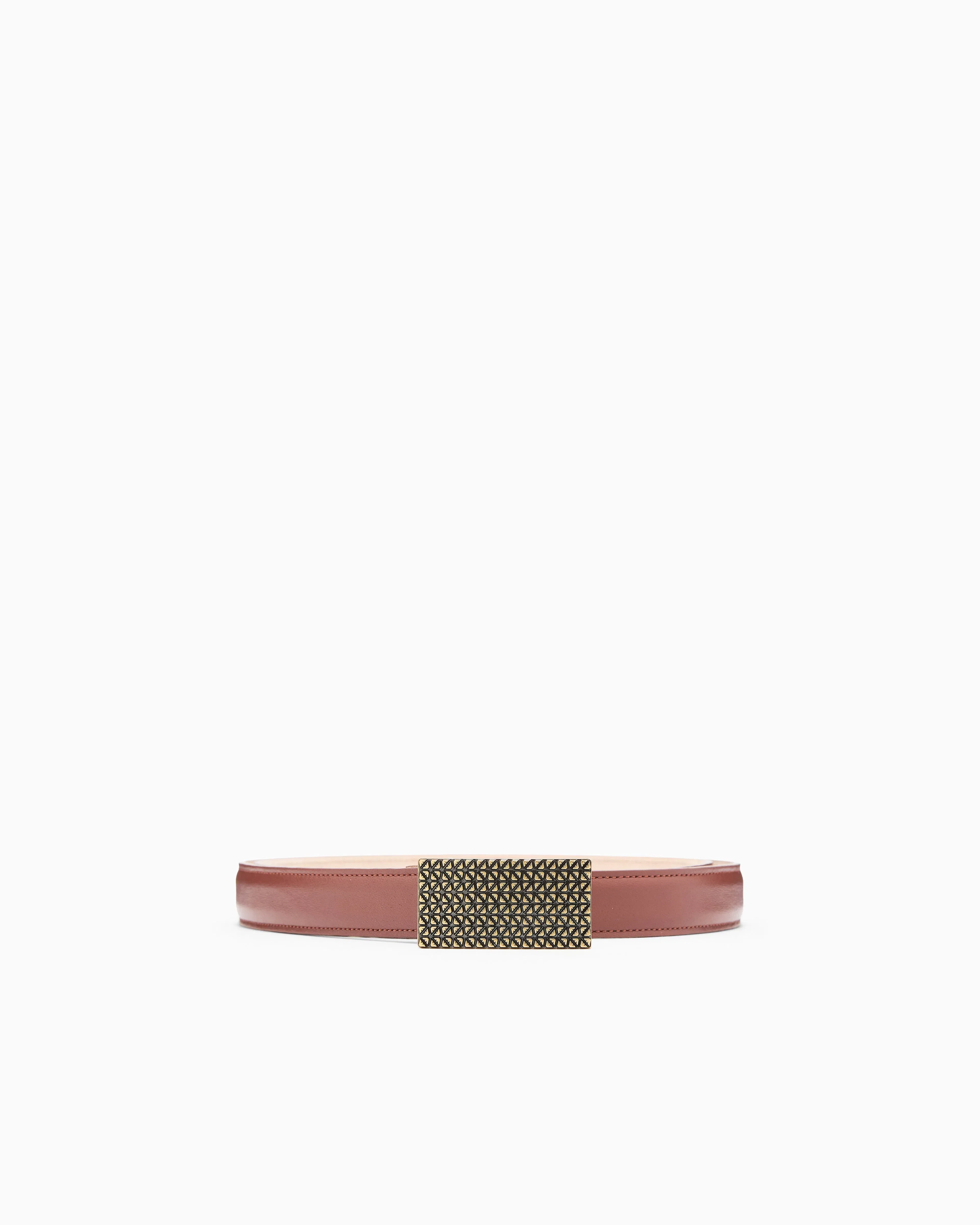 Emporio Armani Smooth leather belt with 3D patterned plate