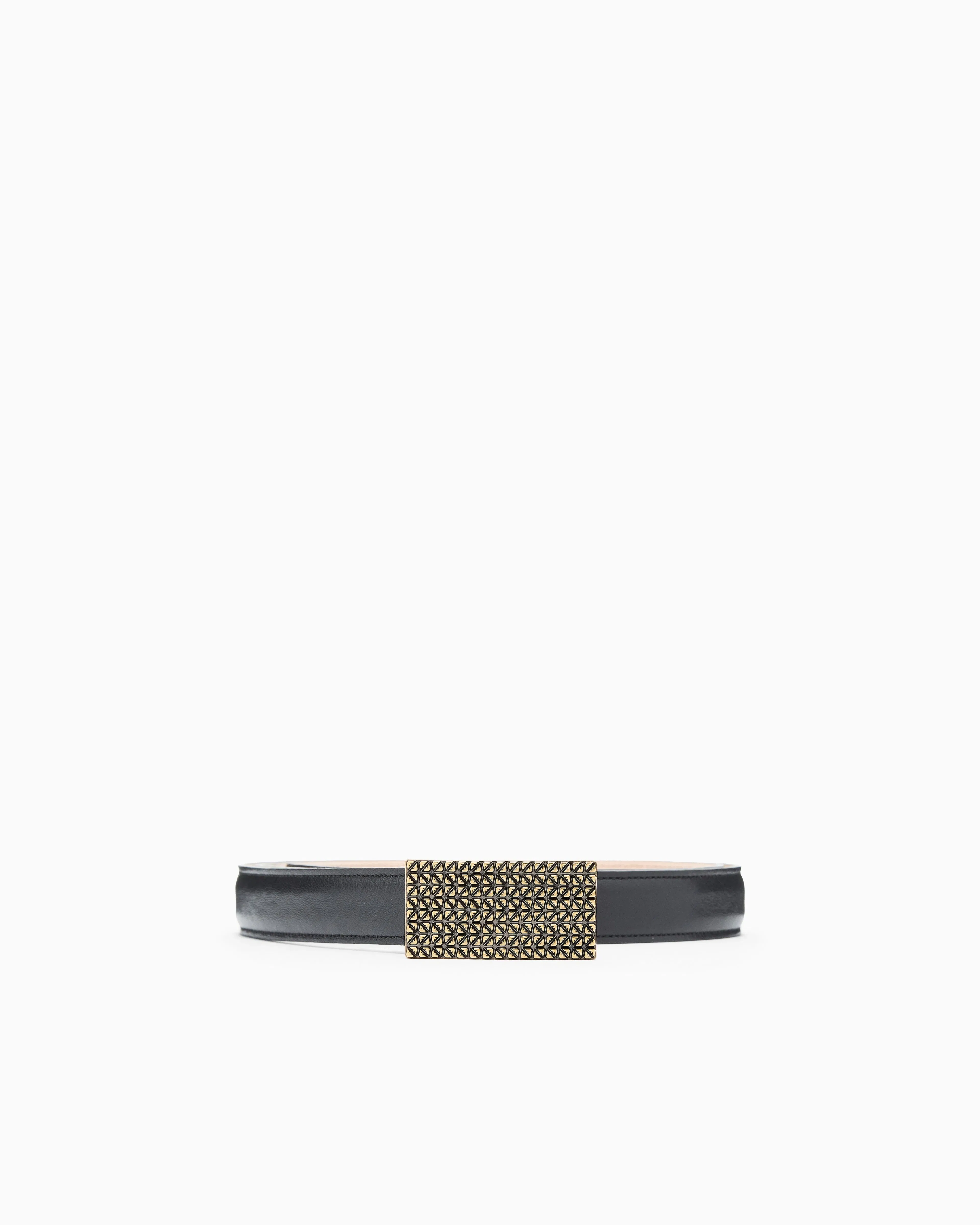 Emporio Armani Smooth leather belt with 3D patterned plate