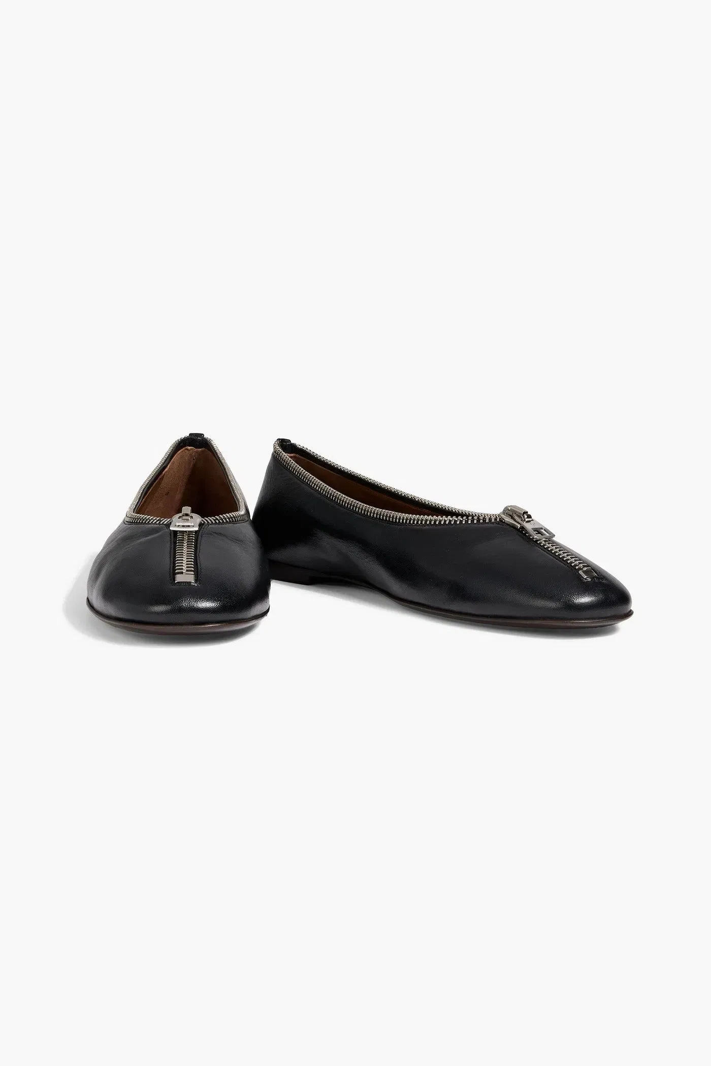 Giuseppe Zanotti Amanda Zip-Detailed Leather Ballet Flats Black Women's