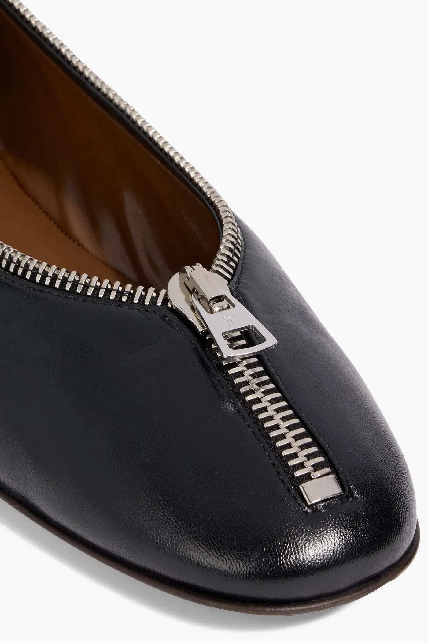 Giuseppe Zanotti Amanda Zip-Detailed Leather Ballet Flats Black Women's