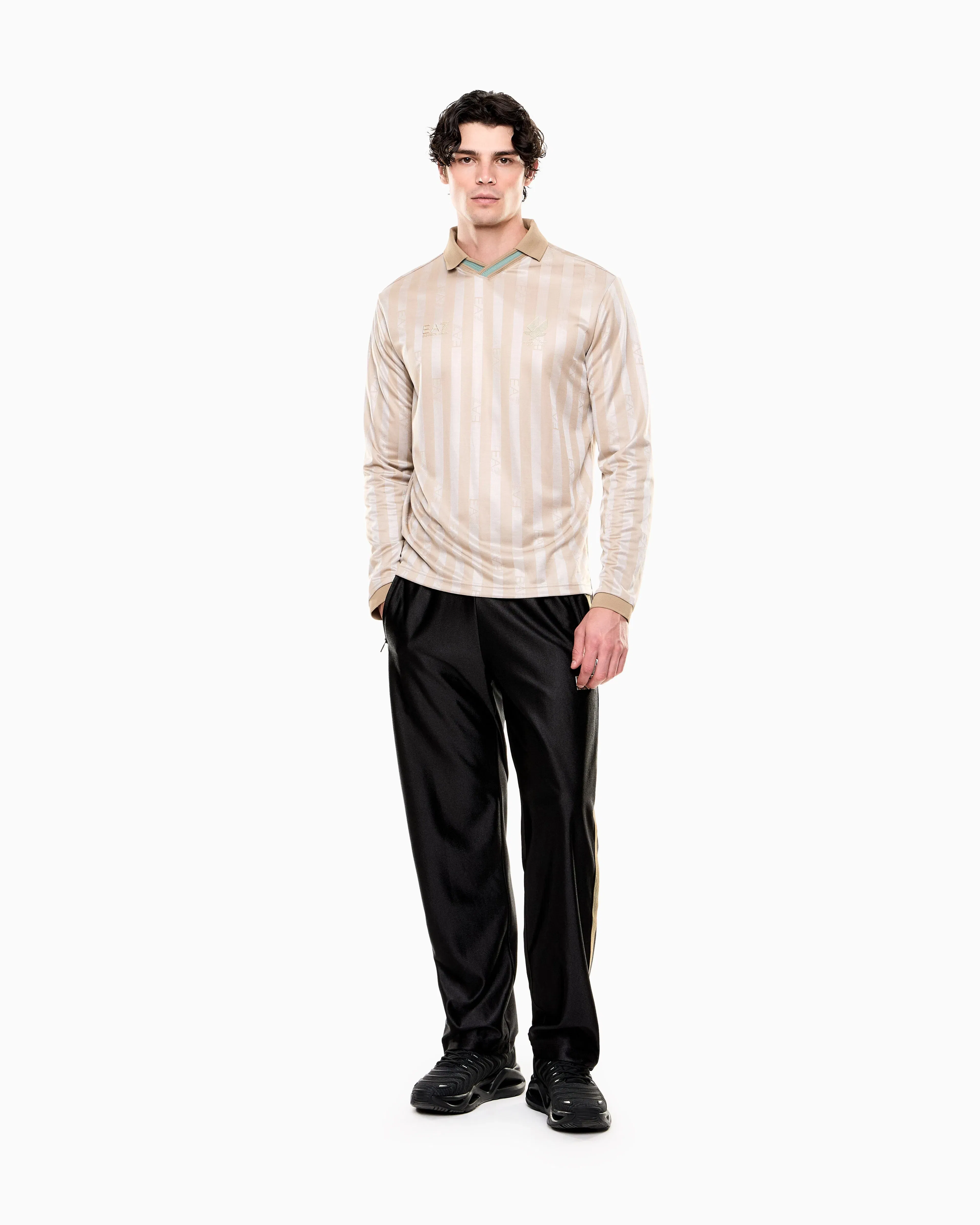 EA7 Soccer polo shirt in jacquard technical fabric