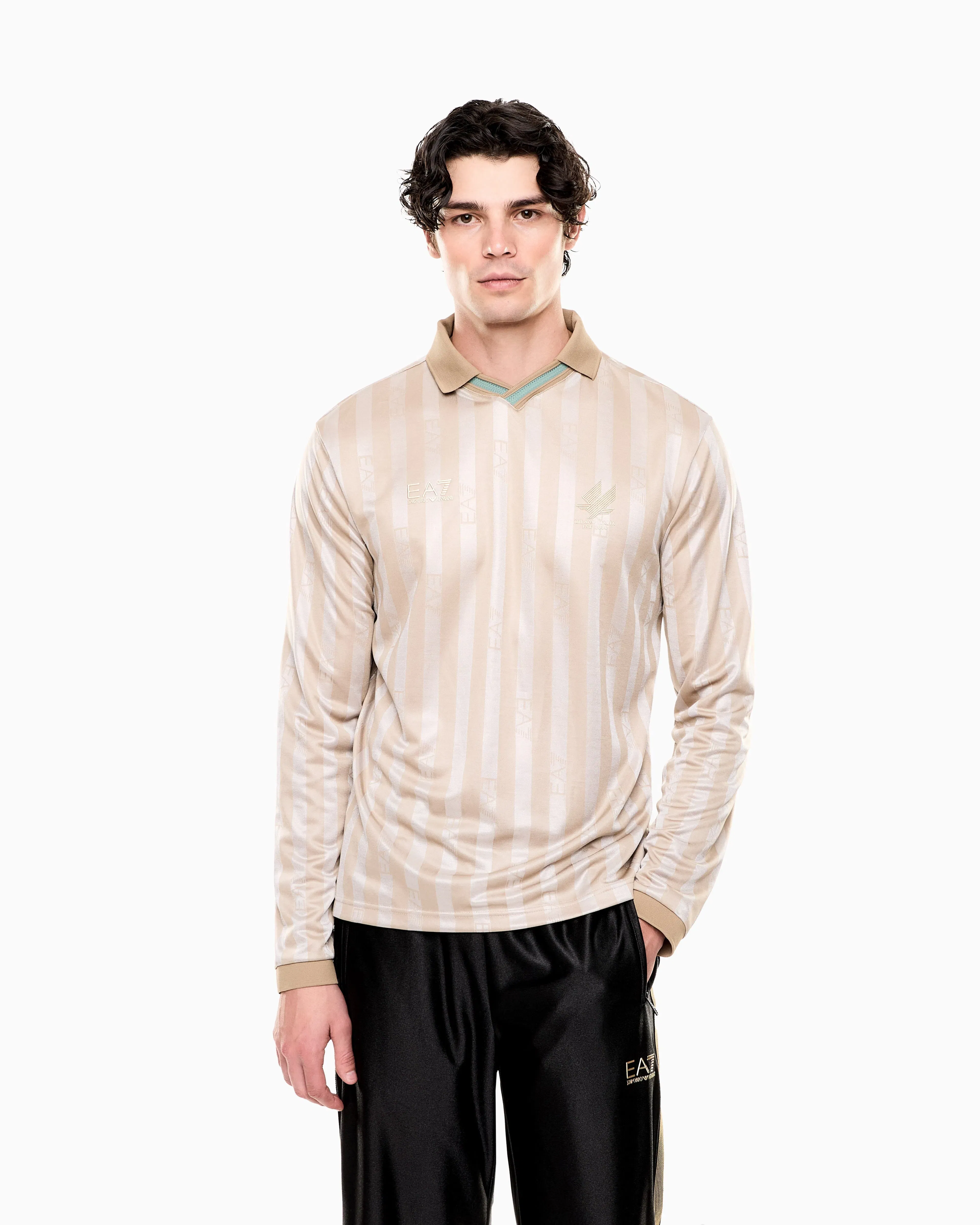 EA7 Soccer polo shirt in jacquard technical fabric