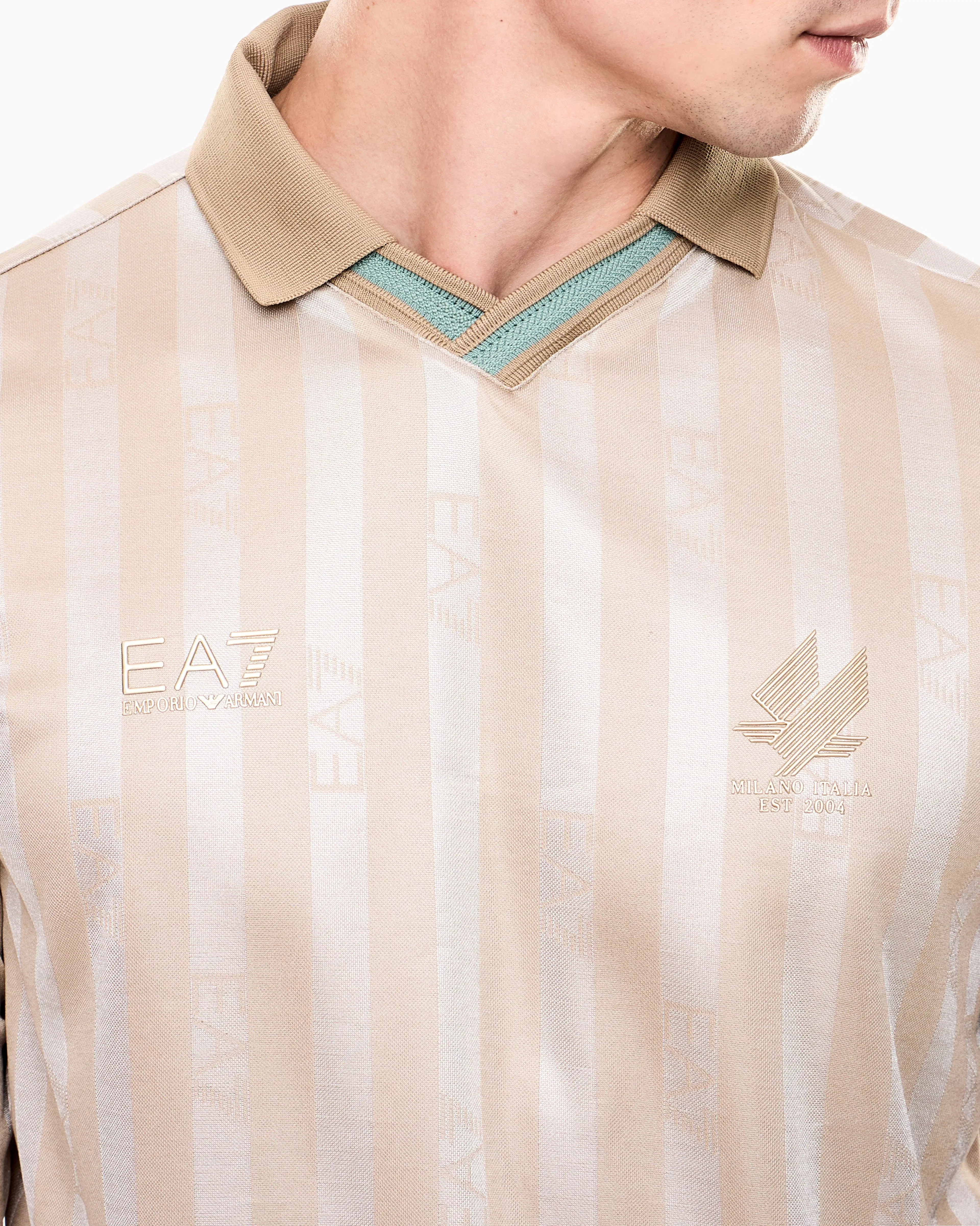 EA7 Soccer polo shirt in jacquard technical fabric