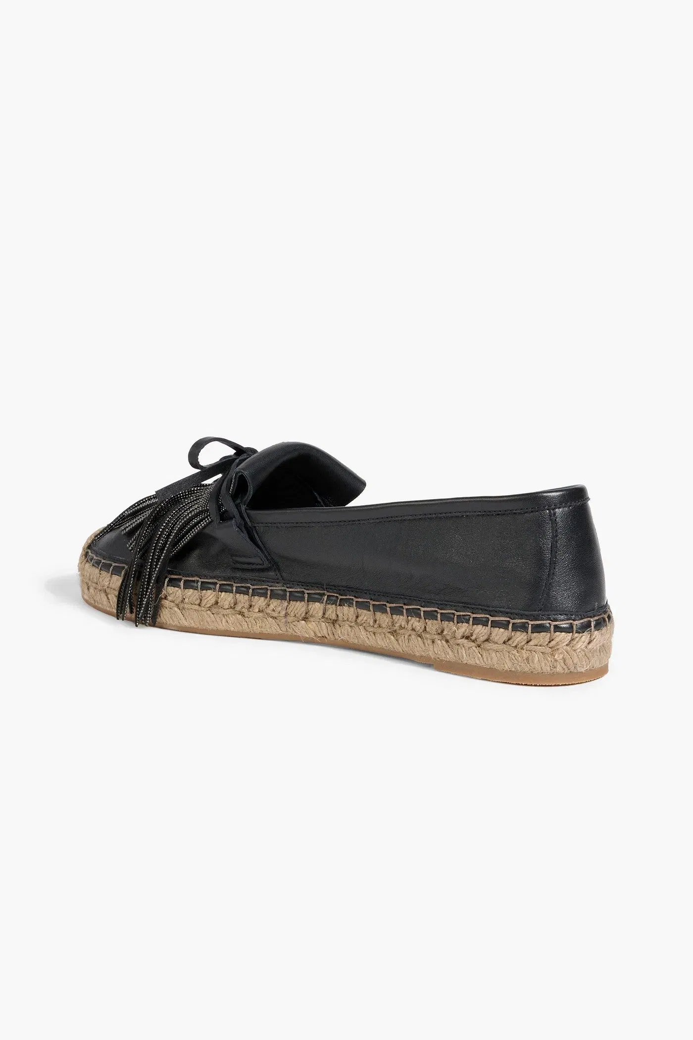 Brunello Cucinelli Fringed Bead-Embellished Leather Espadrilles Black Women's
