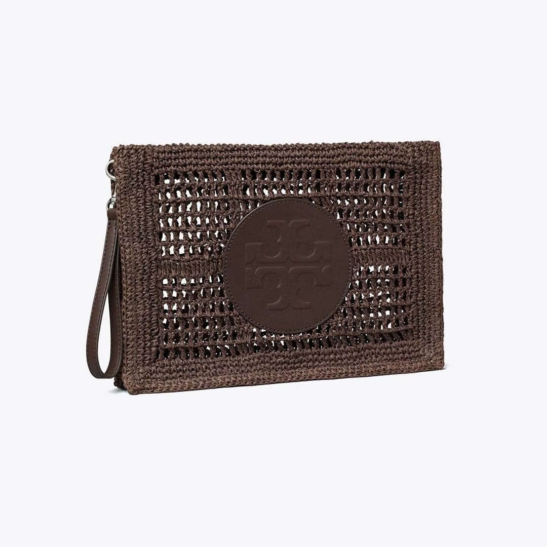 Tory Burch Ella Hand-Crocheted Pouch Dark Cocoa