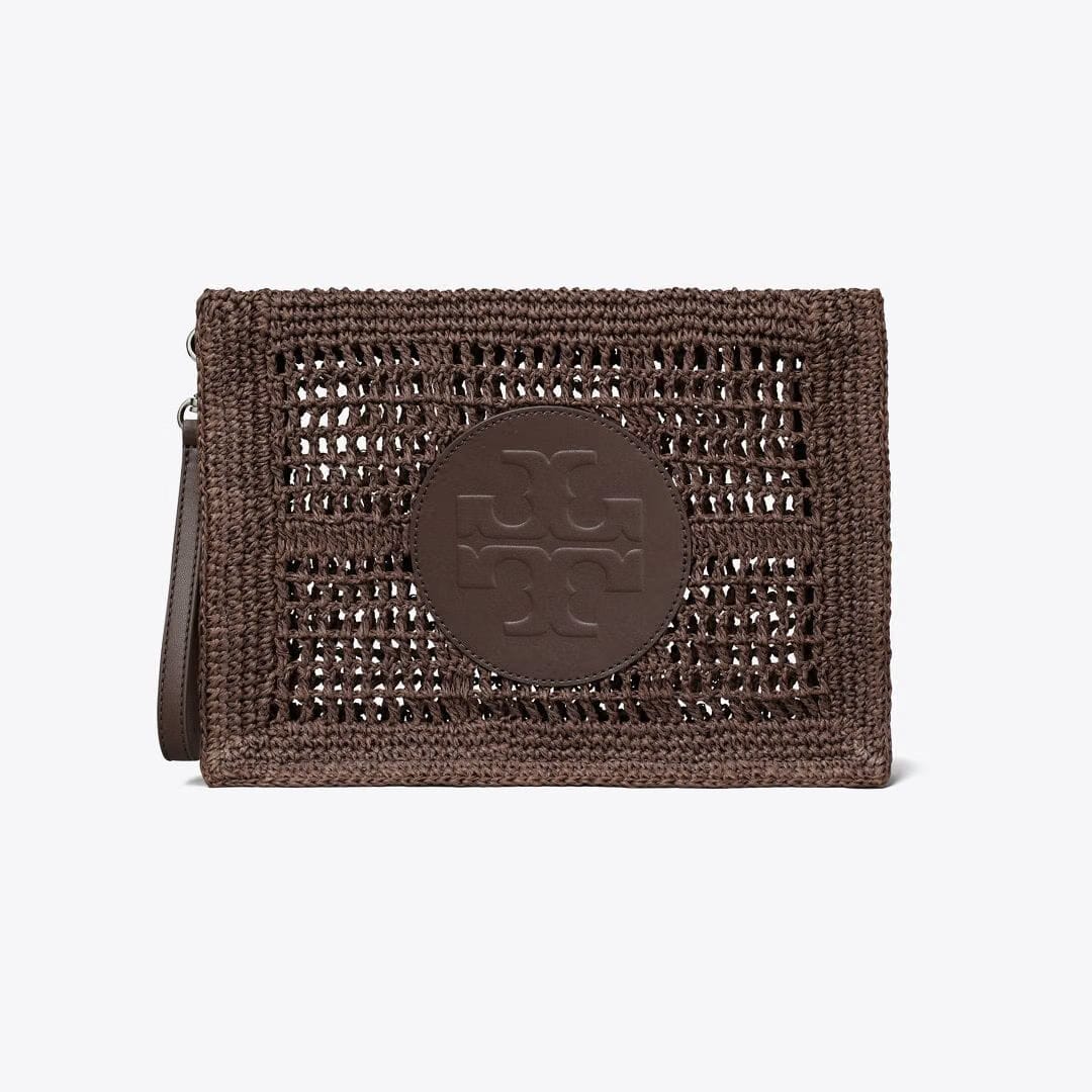 Tory Burch Ella Hand-Crocheted Pouch Dark Cocoa