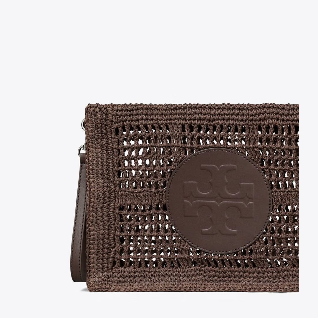 Tory Burch Ella Hand-Crocheted Pouch Dark Cocoa