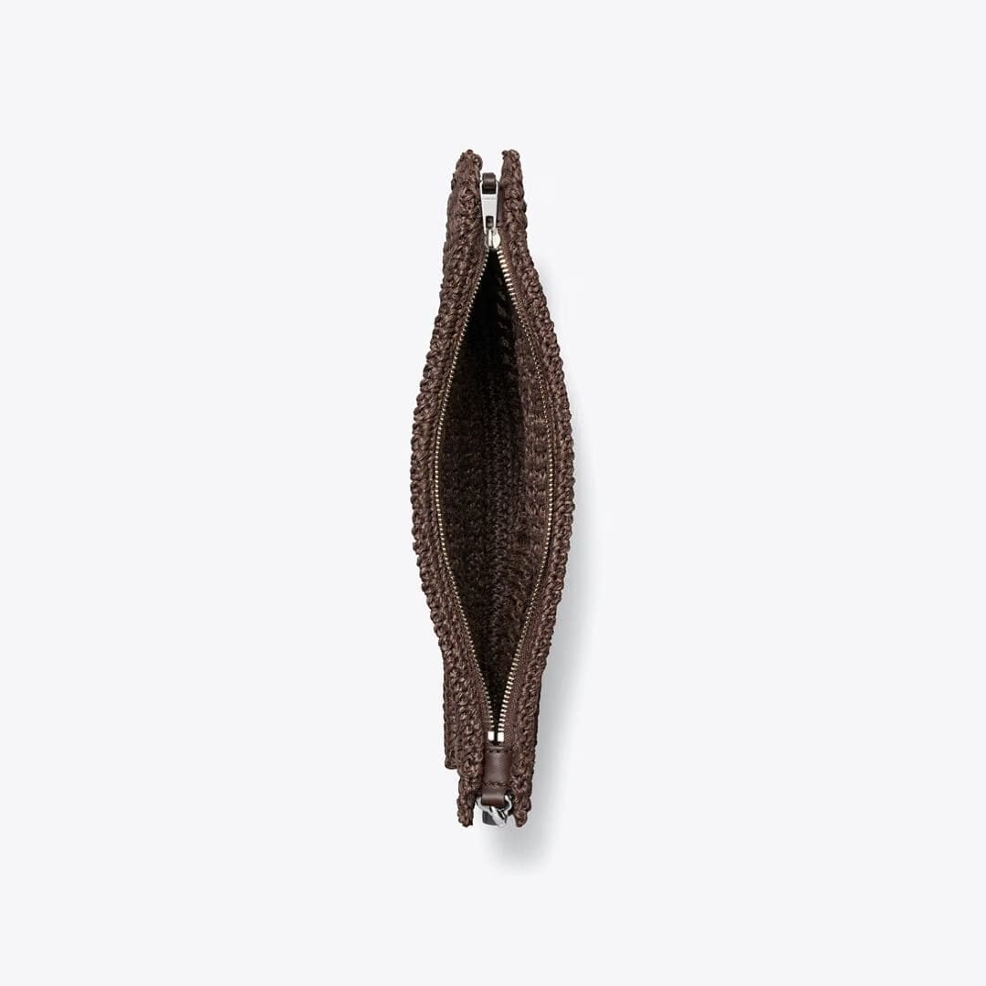 Tory Burch Ella Hand-Crocheted Pouch Dark Cocoa