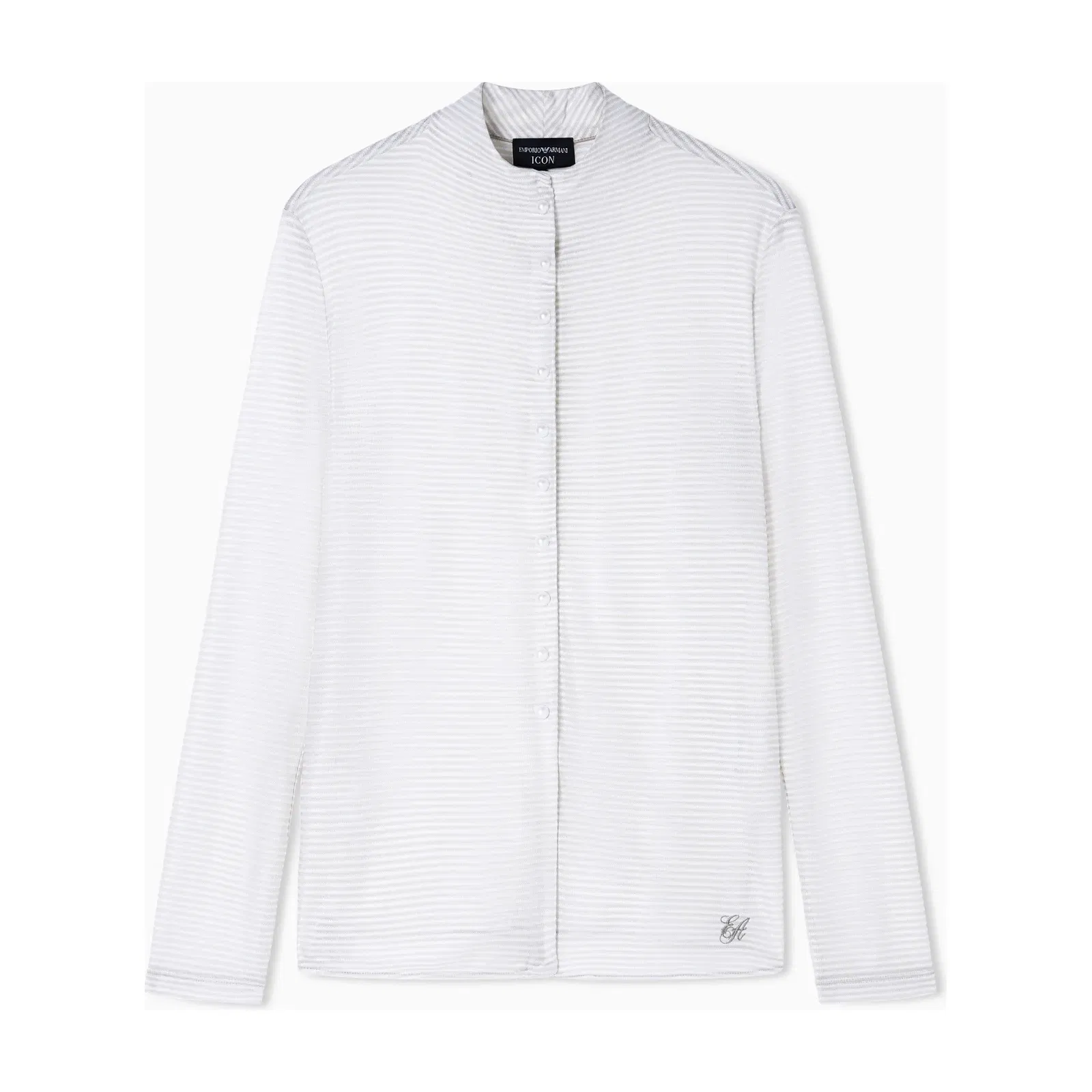 Emporio Armani Icon lightweight striped jersey guru-collar shirt