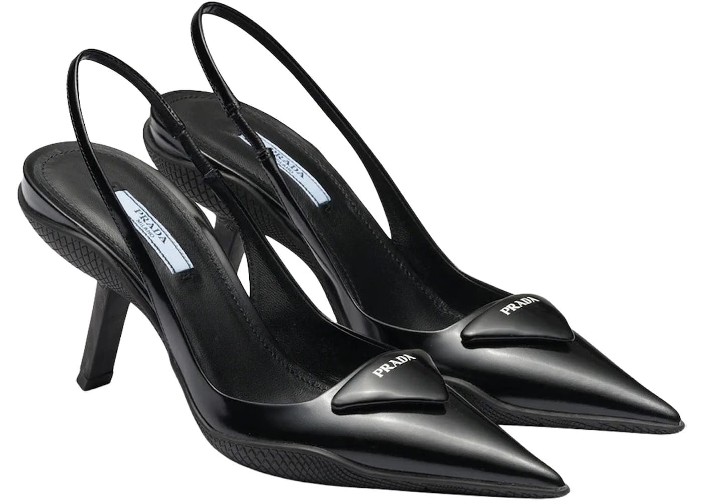 Prada 65Mm Sling-Back Pumps Black Brushed Leather