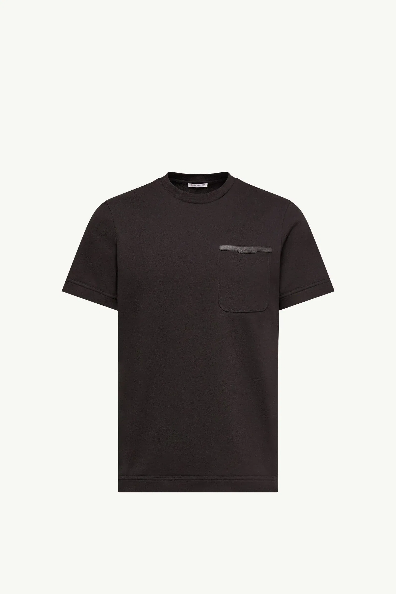 Moncler Leather-Trimmed Cotton T-Shirt Black Black