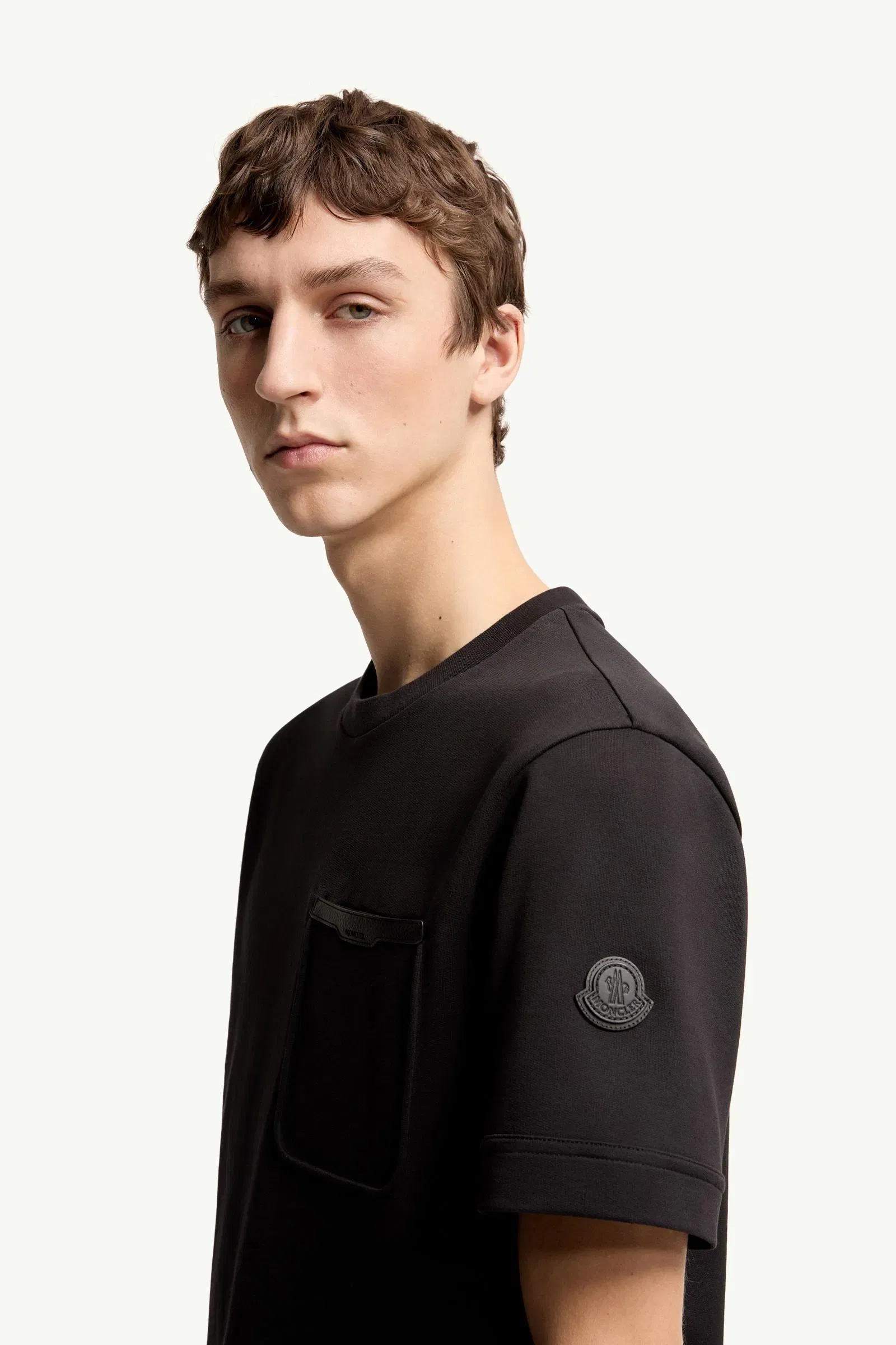 Moncler Leather-Trimmed Cotton T-Shirt Black Black