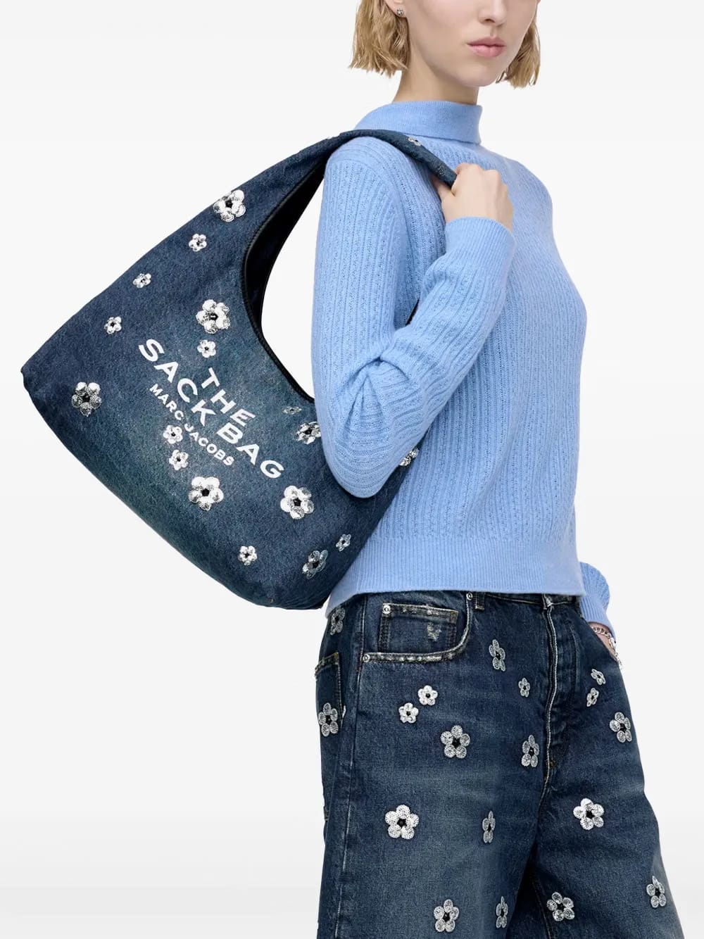 The Sequin Daisy Denim Sack tote bag