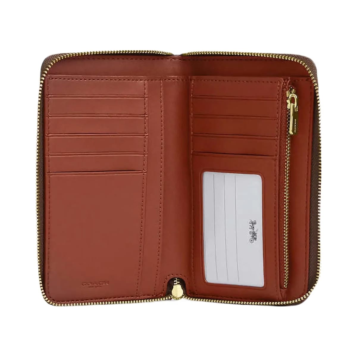 Coach Medium Id Zip Wallet In Signature Canvas With Varsity Stripe Gold-Tan Multi