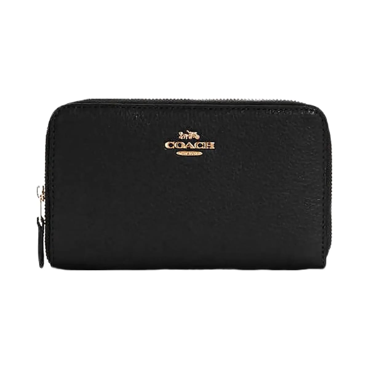 Coach Medium Id Zip Wallet Pebbled Leather-Gold-Black