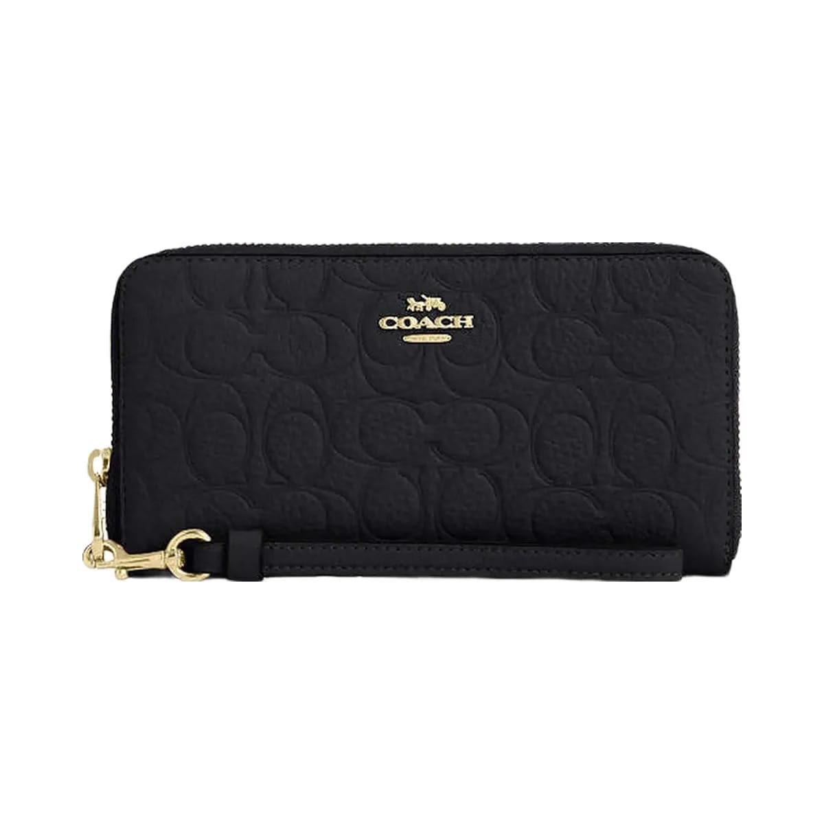 Coach Long Zip Around Wallet In Signature Leather Pebbled Leather-Gold-Black