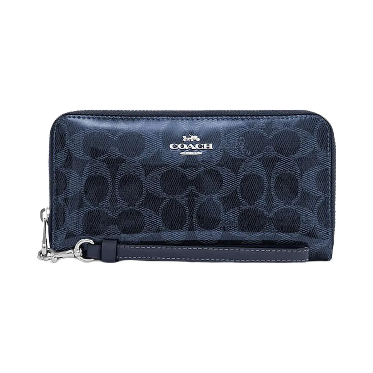 Coach Long Zip Around Wallet In Signature Canvas Silver-Dark Denim
