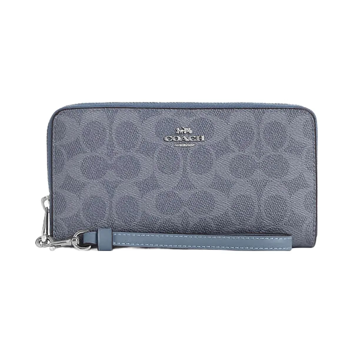 Coach Long Zip Around Wallet In Signature Canvas Signature Canvas-Silver-Chambray