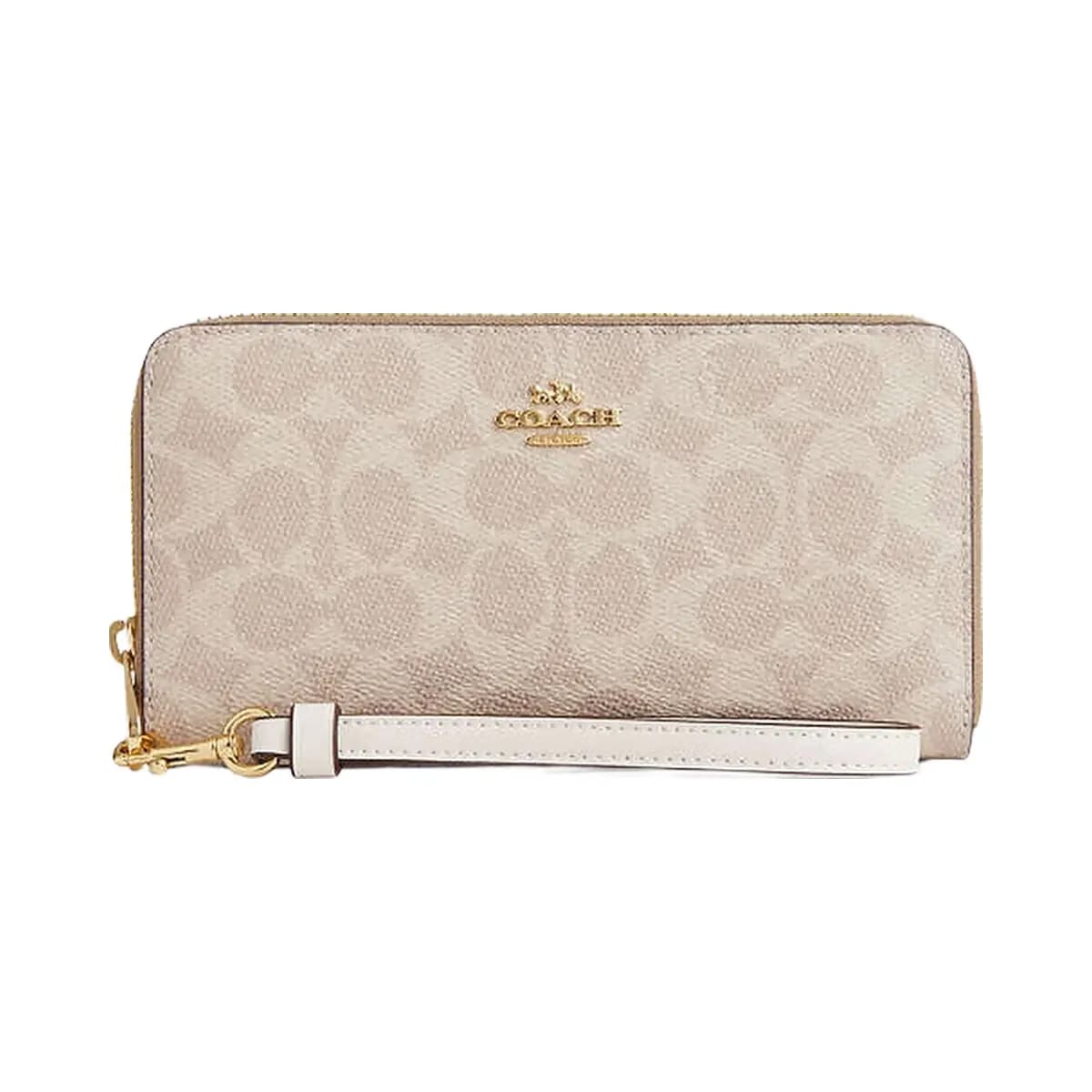 Coach Long Zip Around Wallet In Signature Canvas Signature Canvas-Gold-Sand-Chalk