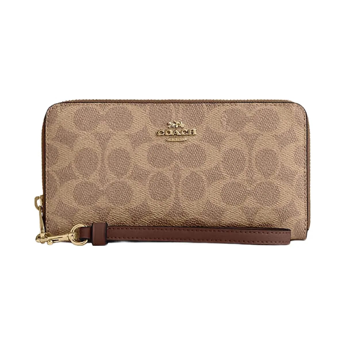 Coach Long Zip Around Wallet In Signature Canvas Signature Canvas-Gold-Tan-Brown