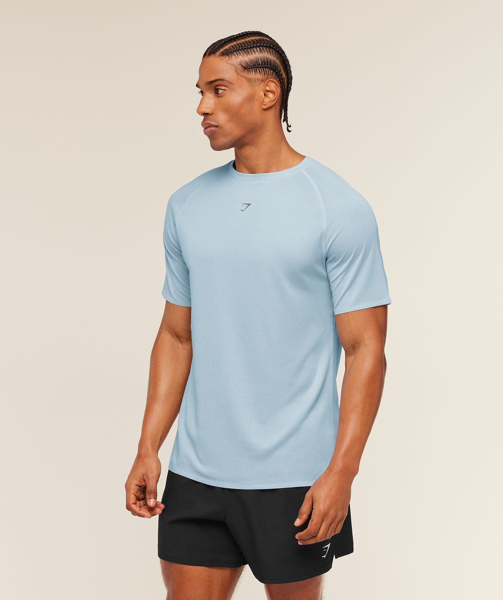 Gymshark Hybrid Engineered Jacquard T-Shirt Chilled Blue