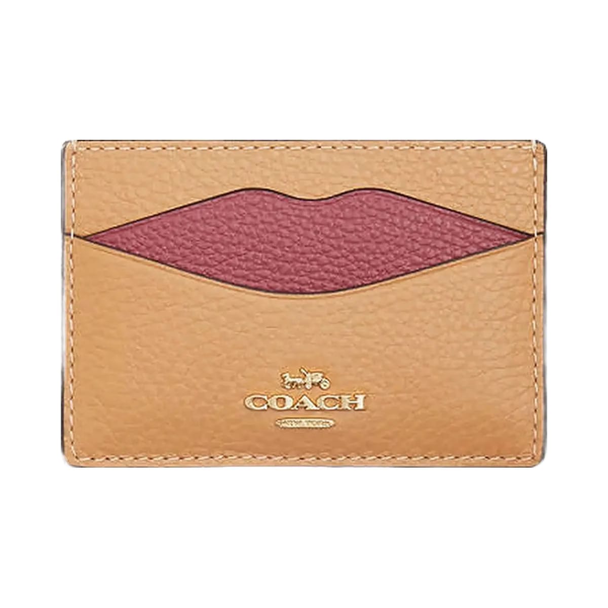Coach Lip Card Case Novelty Leather-Gold-Latte Multi