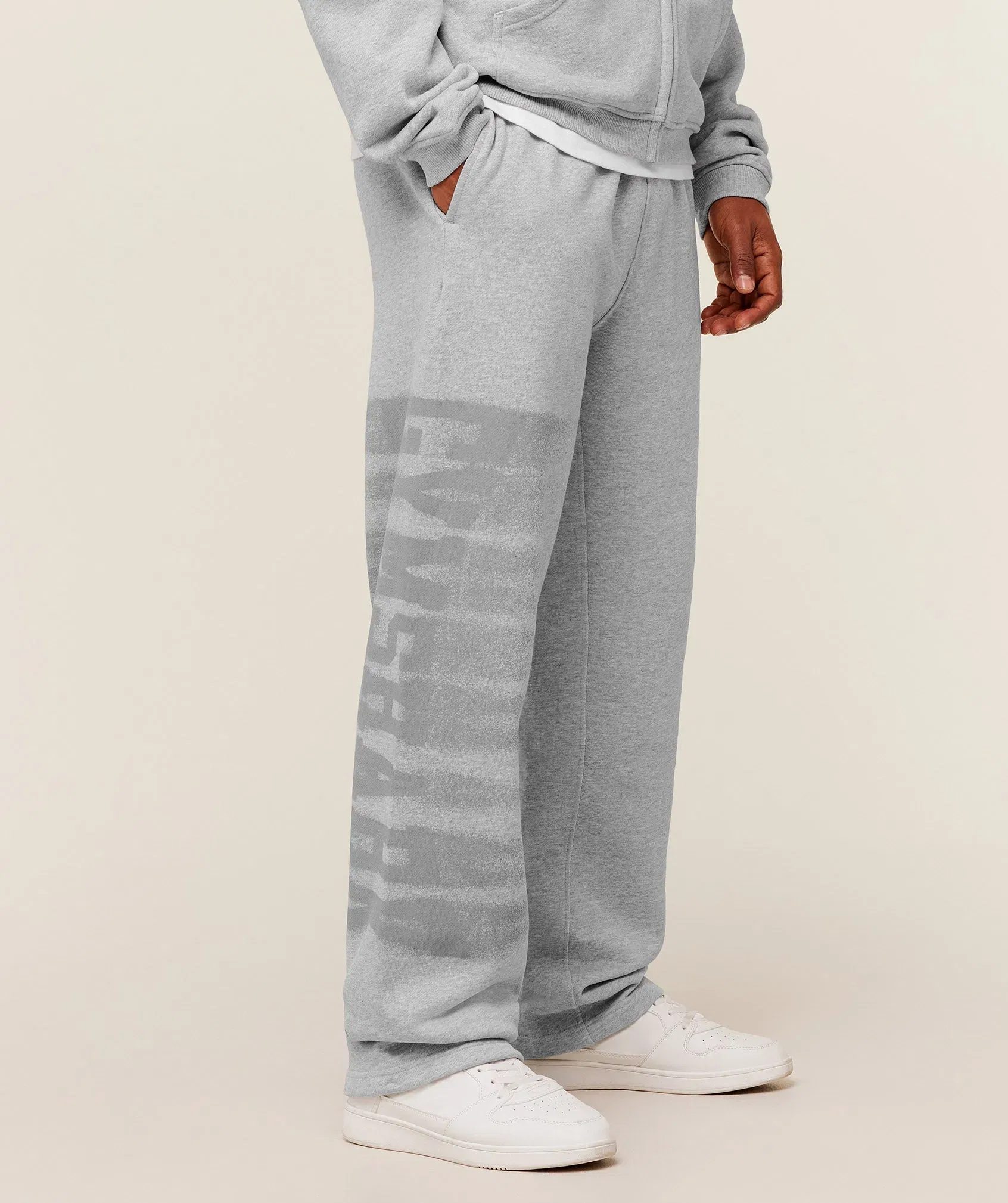 Gymshark Fade Graphic Straight Leg Pants Light Grey Core Marl