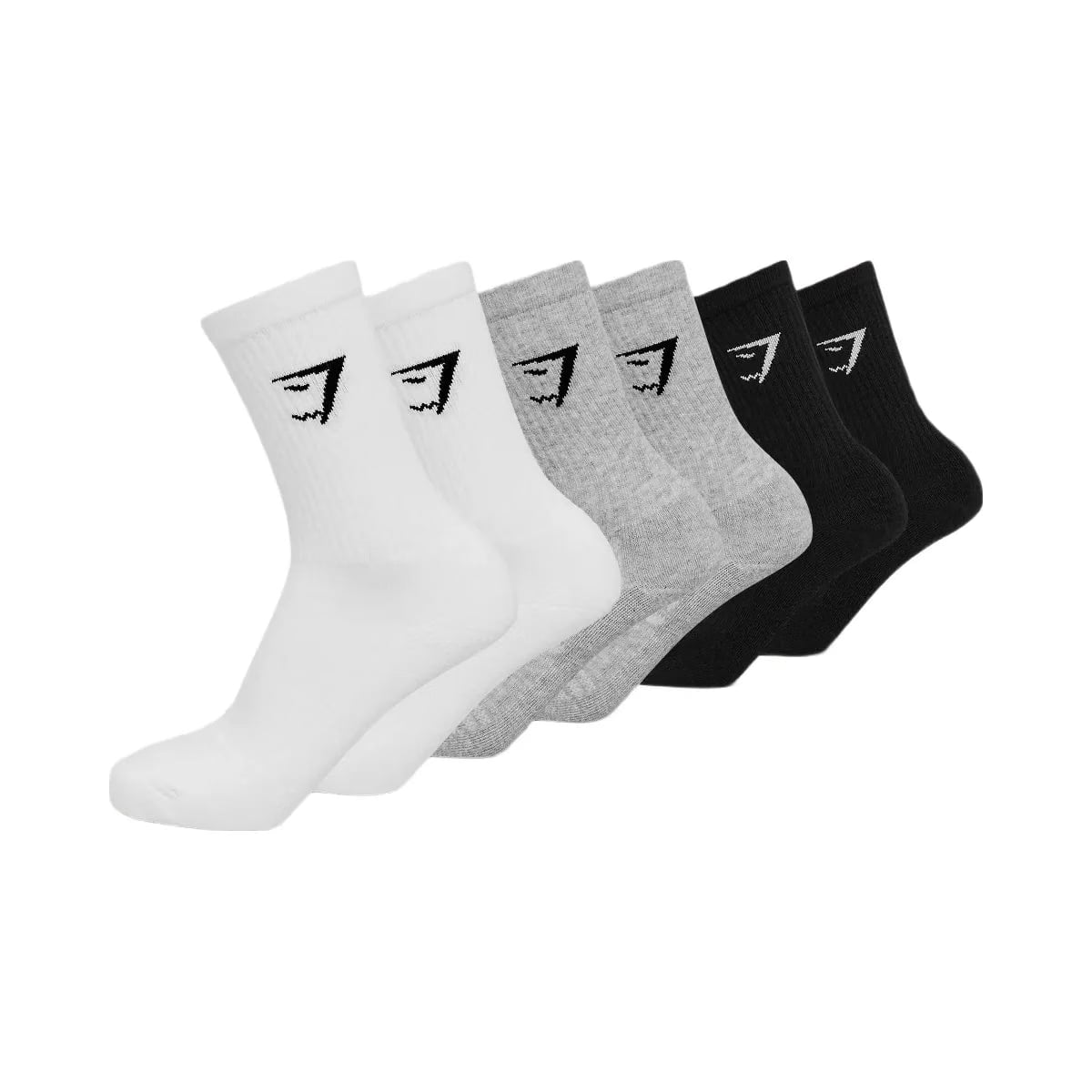 Gymshark Crew Socks 6pk "White Light Grey Core Marl Black"