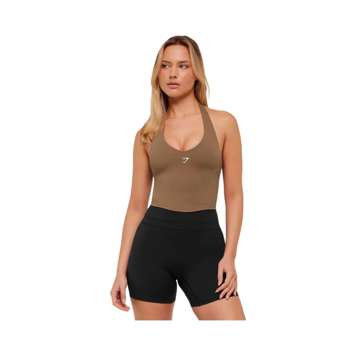 Gymshark Halter Neck Cami with Shelf "Caramel Brown"
